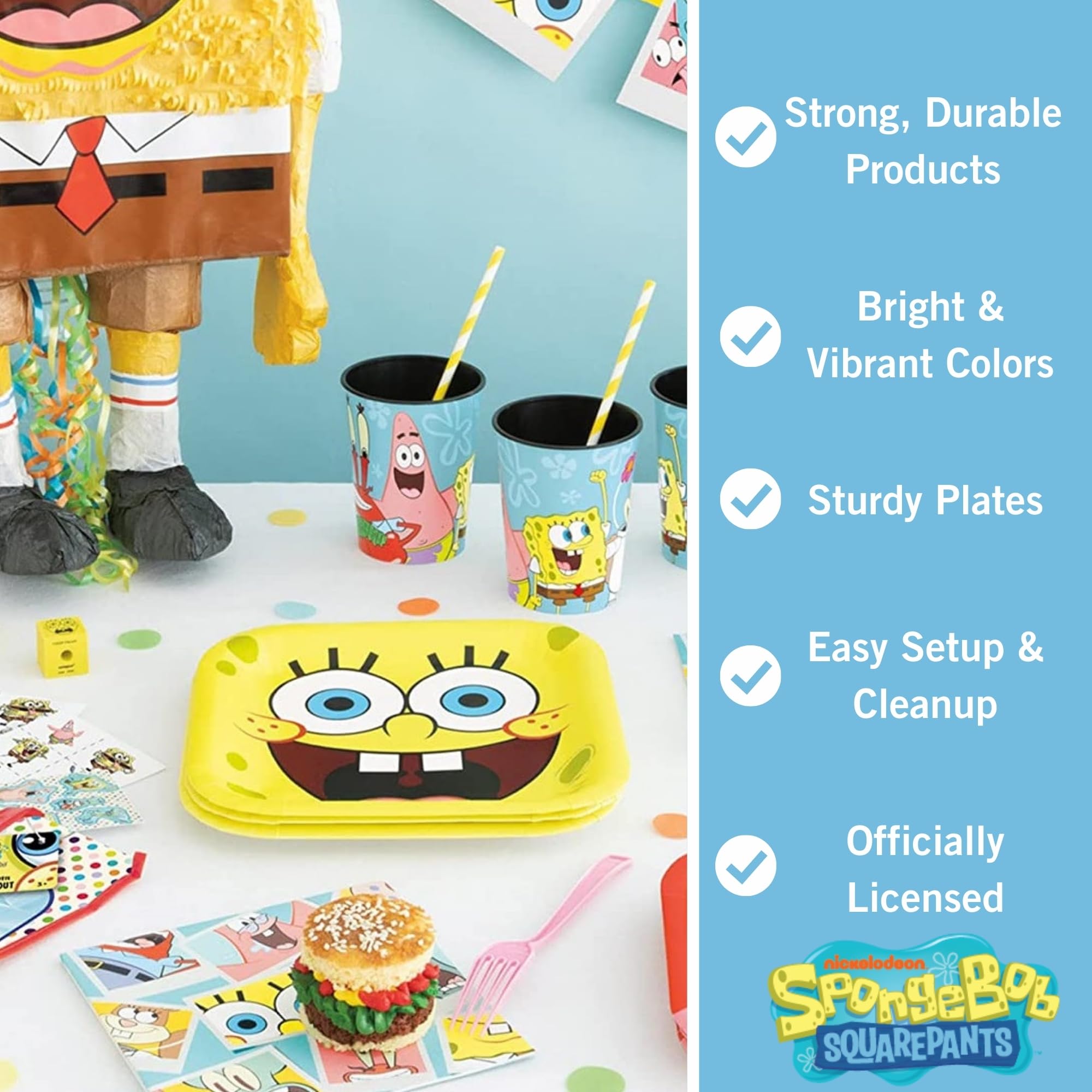 Spongebob - Decorazioni di compleanno per feste, 16 ospiti, tovaglia, striscione, palloncini, piatti, tovaglioli, adesivi, licenza ufficiale