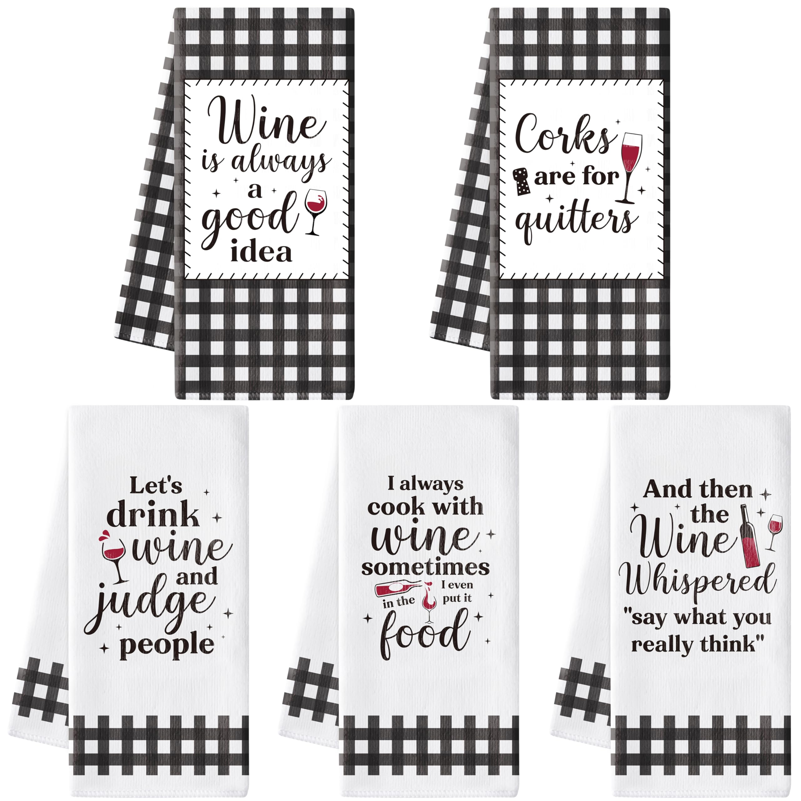 R HORSE Funny Kitchen Dish Towels - 5Pcs Funny Wine Kitchen Hand Towels, Cute Absorbent Cleaning Dishcloth Bathroom Home Decor for Wine Lovers Girls Women Hostess Housewarming Gifts