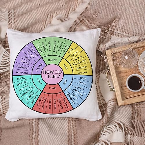 Vista 13 de Hyturtle Almohada personalizada de rueda de emociones (inserto incluido), regalos para trabajador social, consejero escolar, psicólogo, rueda