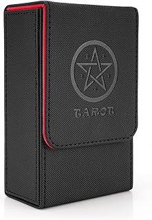 Tarot Cards Holder Leather Laelr Tarot Card Case Waterproof Tarot Card Box Original Tarot Deck Holder Tarot Protective Holder Tarot Organizer Storage Box for Most Standard Size Tarot Cards Black