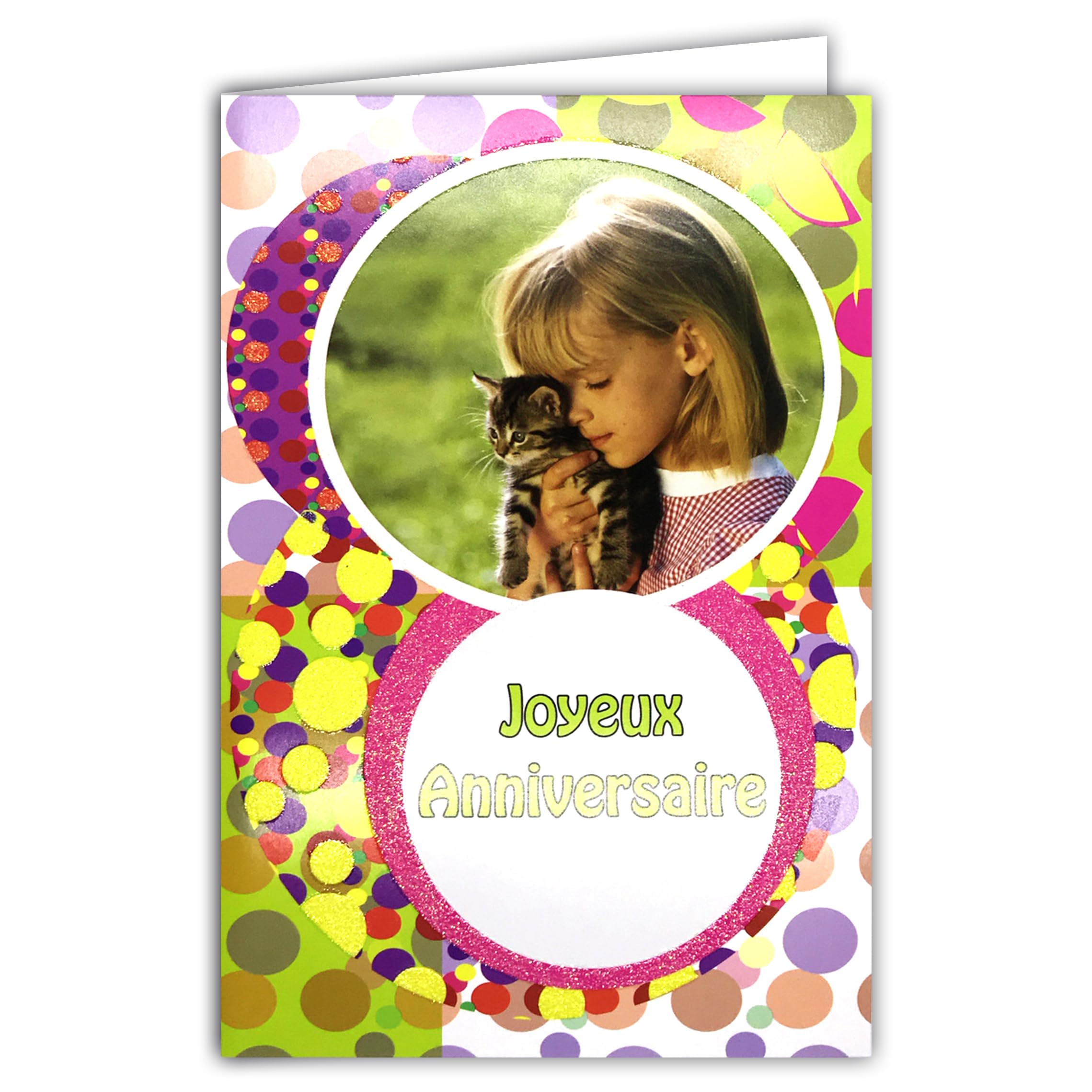 AFIE 67-1017/1 Happy Birthday Card for Little Girl Cat Kitten Glitter Polka Dots Envelope 12 x 17.5 cm