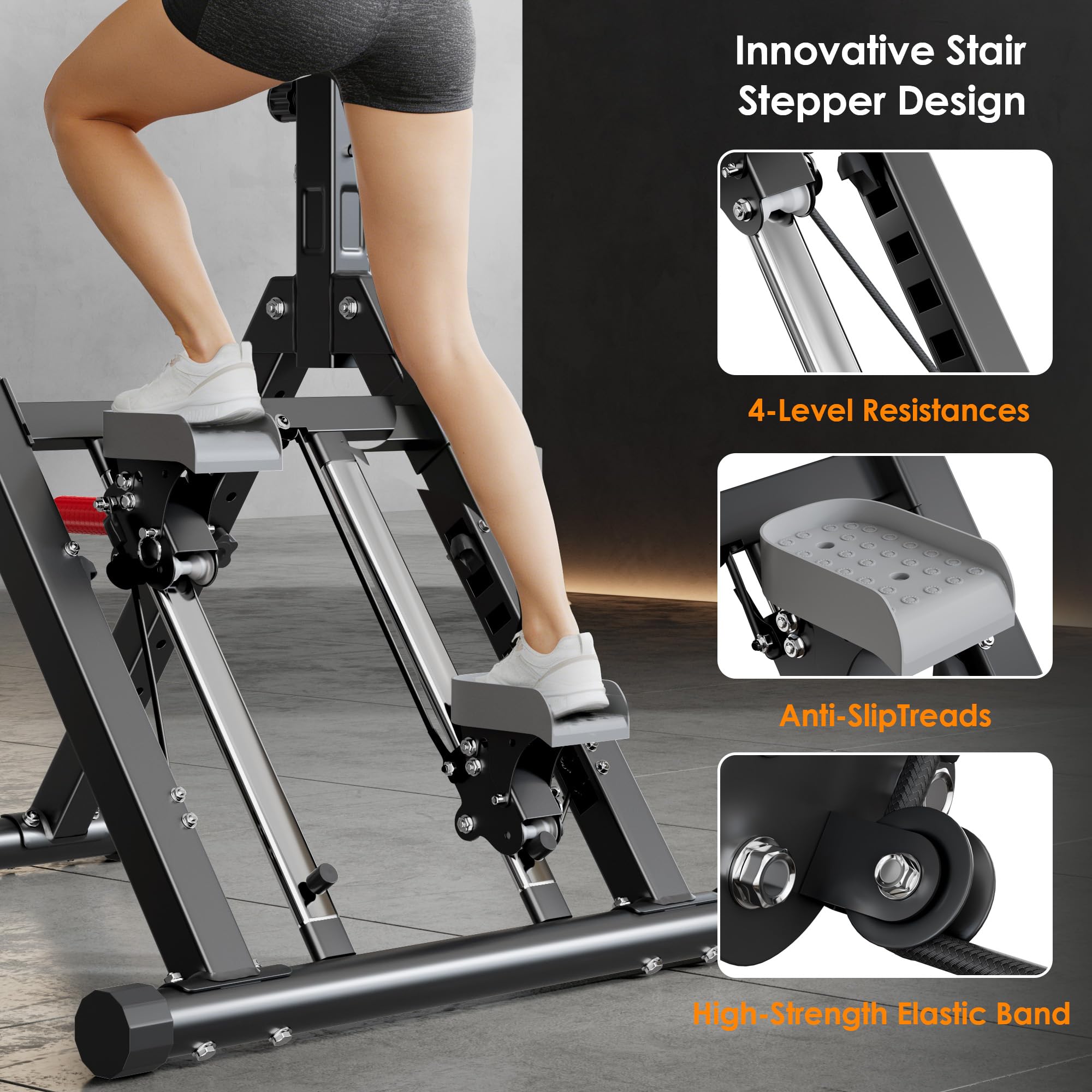 SogesPower Torre da Allenamento Multifunzione con Stepper Verticale - Stazione per Trazioni e Dips Regolabile in Altezza, Attrezzo Pieghevole per Palestra Domestica