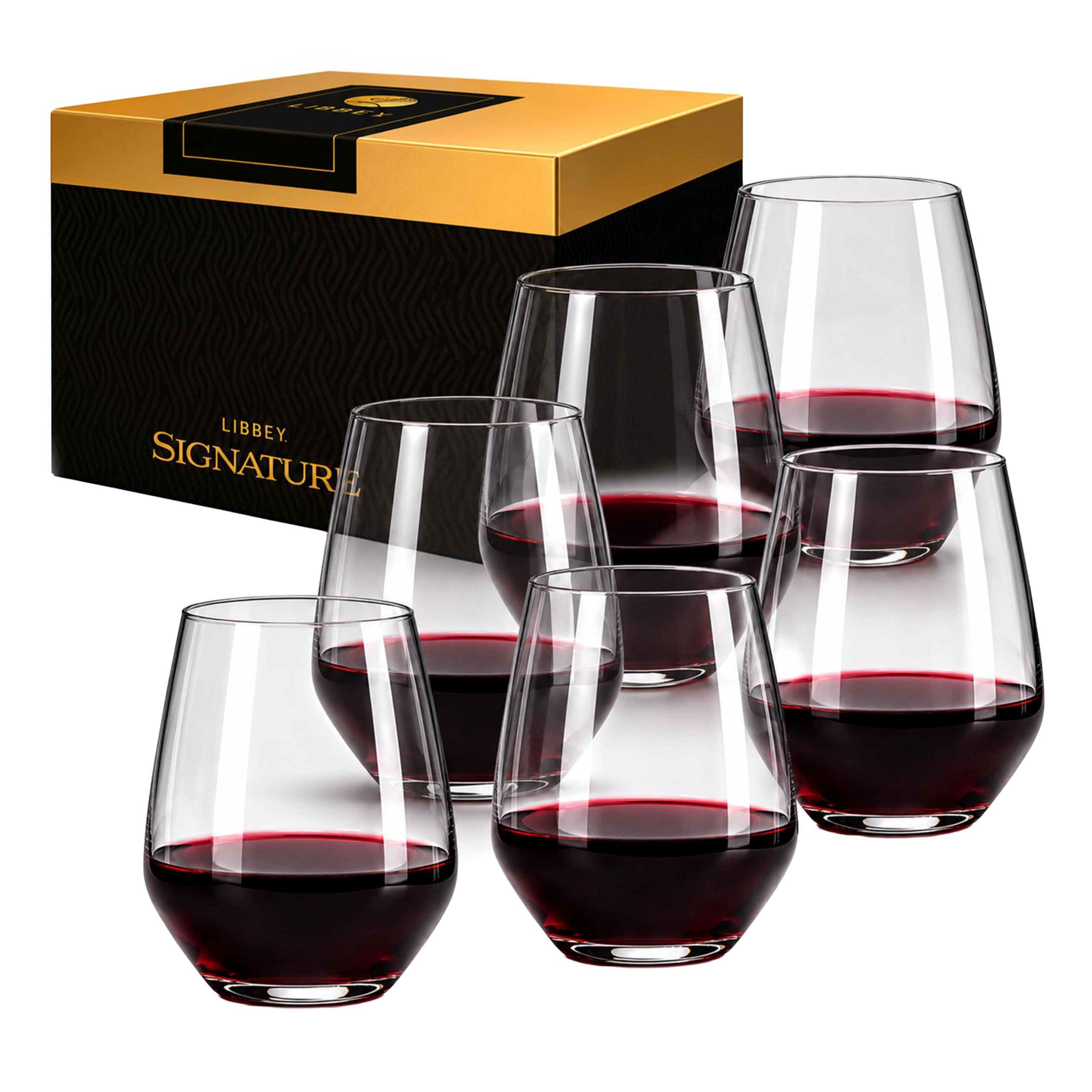 Libbey Greenwich copas de vino sin tallo, 18 onzas, juego de 6, 18 onzas, transparente