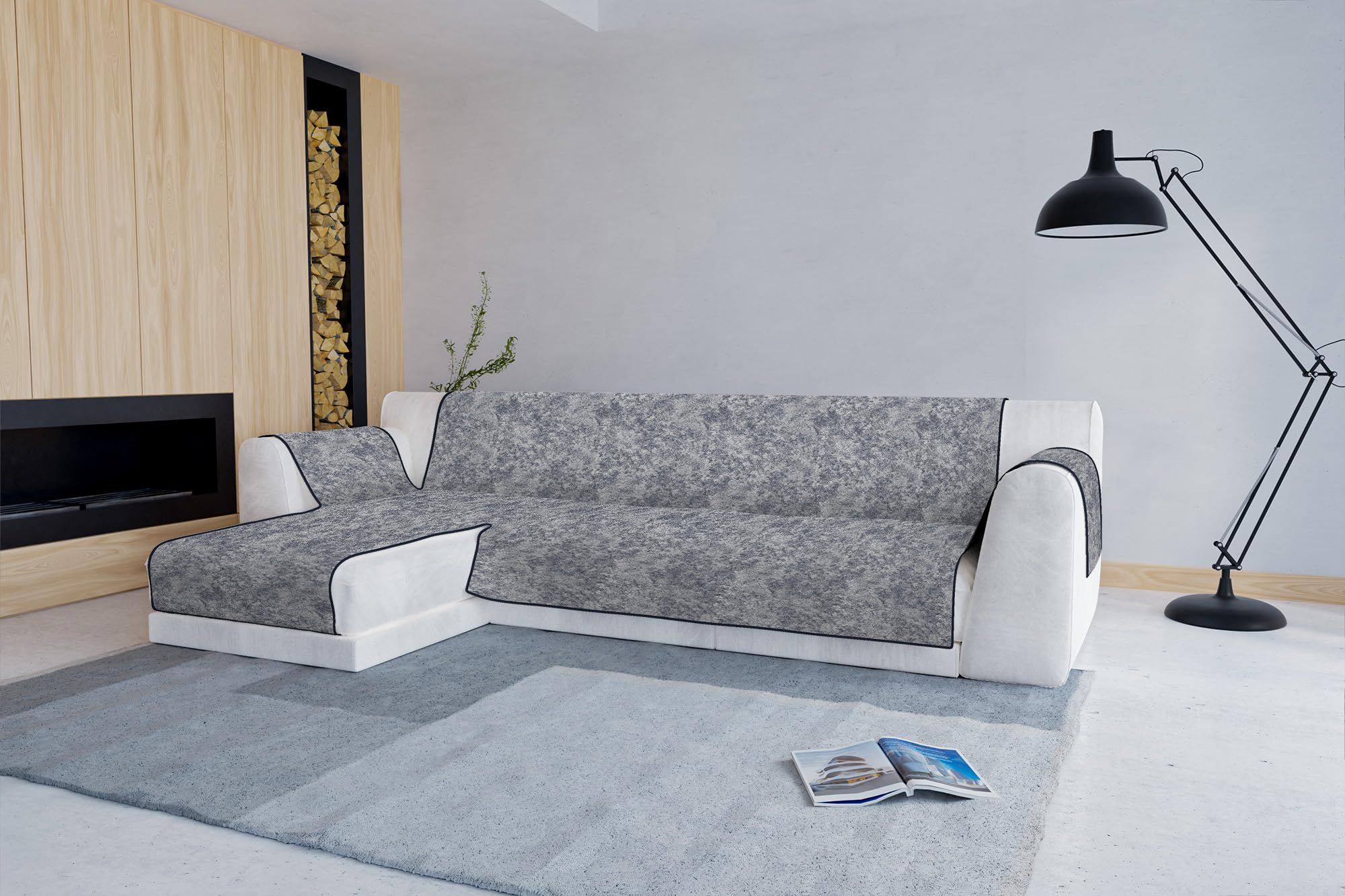 Glamour Non-Slip Sofa Cover, Made in Italy, Left Peninsula Dark Blue 190 cm - Image 3
