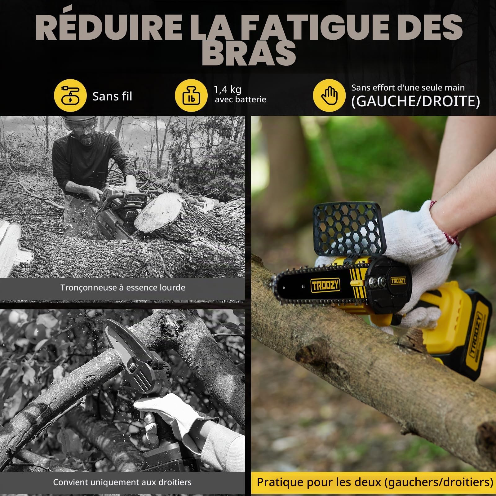 Mini Tronconneuse a Batterie Brushless, Tronçonneuse sur Batterie 6000mAh Jusqu'à 200min, Tronçonneuses (21V/6 Pouces) avec 2 Batteries 3000mAh, Petite Elagueuse Electrique, Coupe Branche