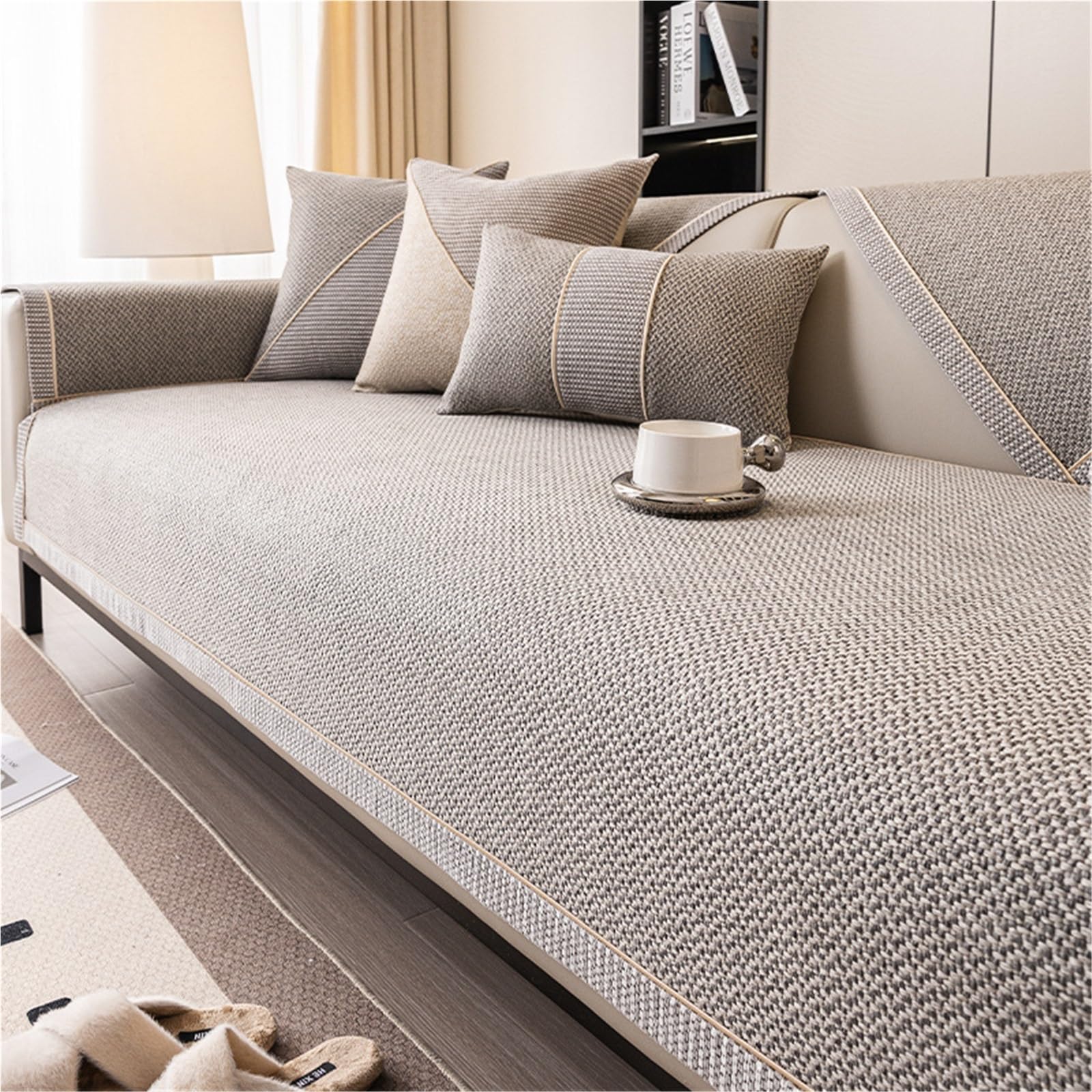 YHXAIQ Universal Non-Slip Sofa Cushion, Washable Woven Sofa Slipcovers, Silicone Non-Slip Bottom Couch Covers, Cotton and Linen Universal Sofa Cover(Light grey,70 x 90cm)