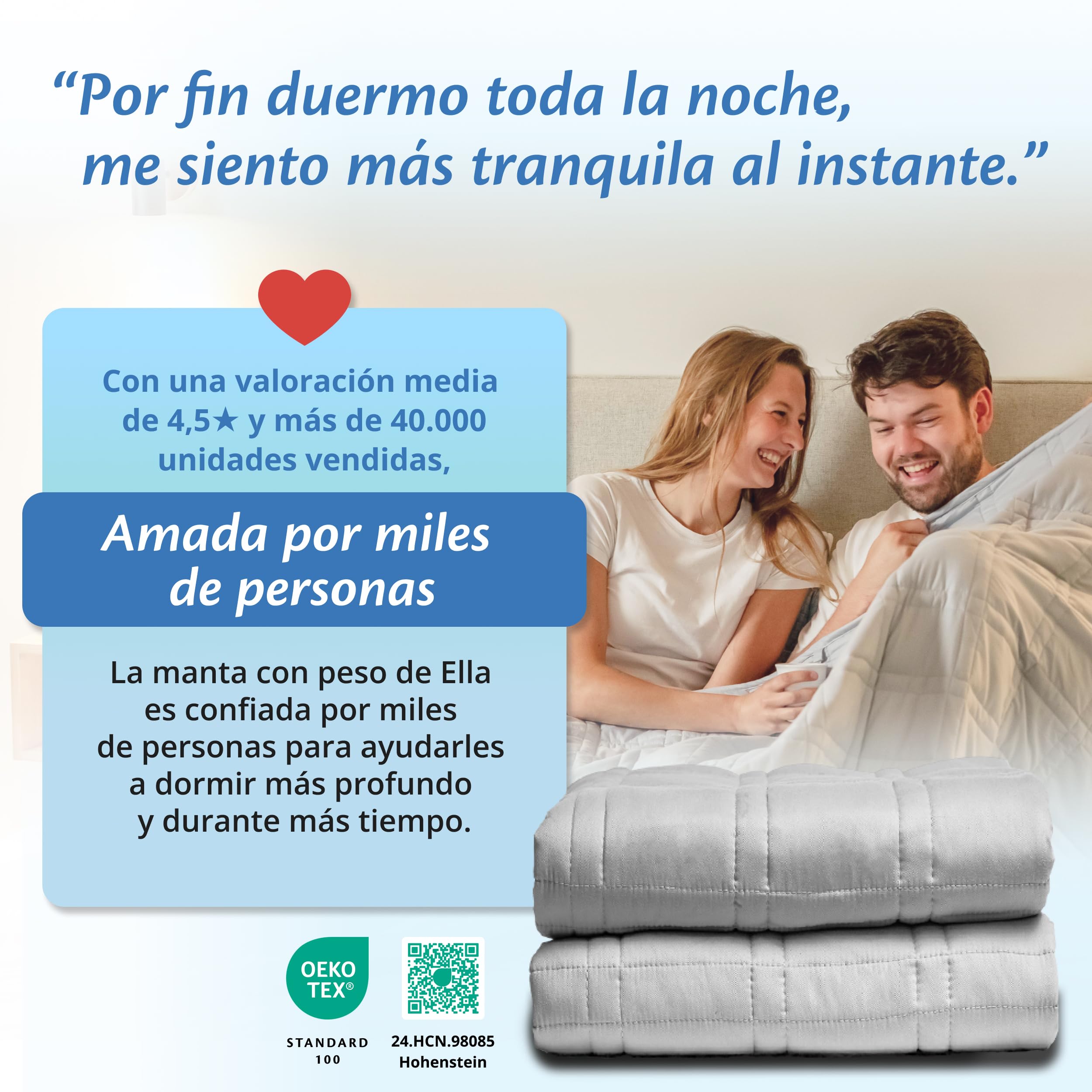 Ella Coperta ponderata per adulti 150x200 9kg - Coperta pesante rilassante per il sonno e antistress - 7 strati, perle di vetro ipoallergeniche, strato esterno in morbido cotone - Weighted Blanket