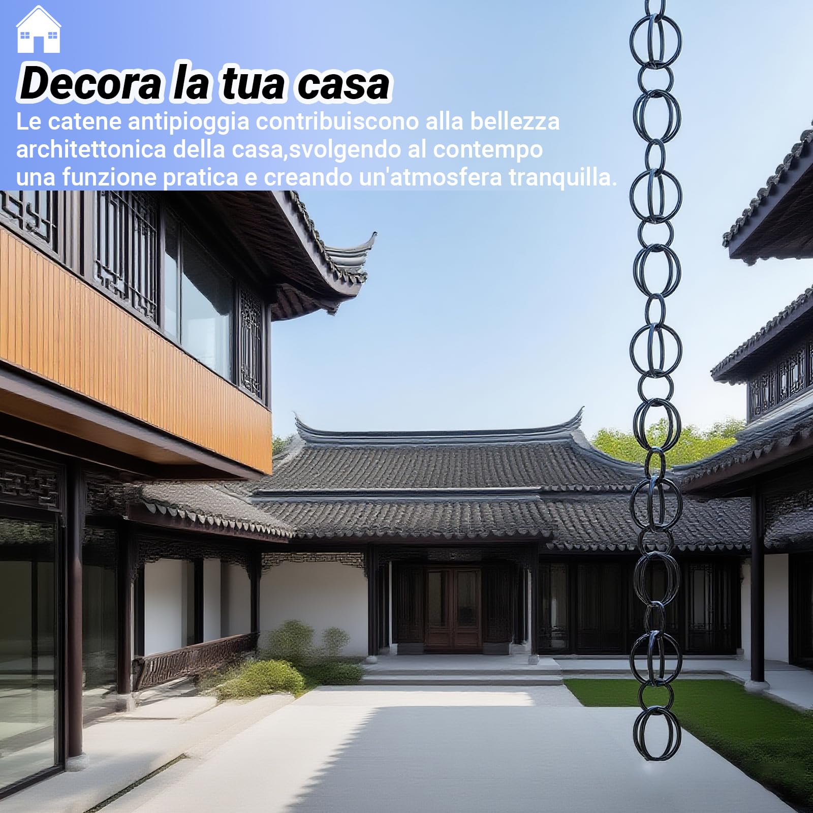 Catena da Pioggia Antica Giapponese 2.4m Nero per Giardino Terrazzo