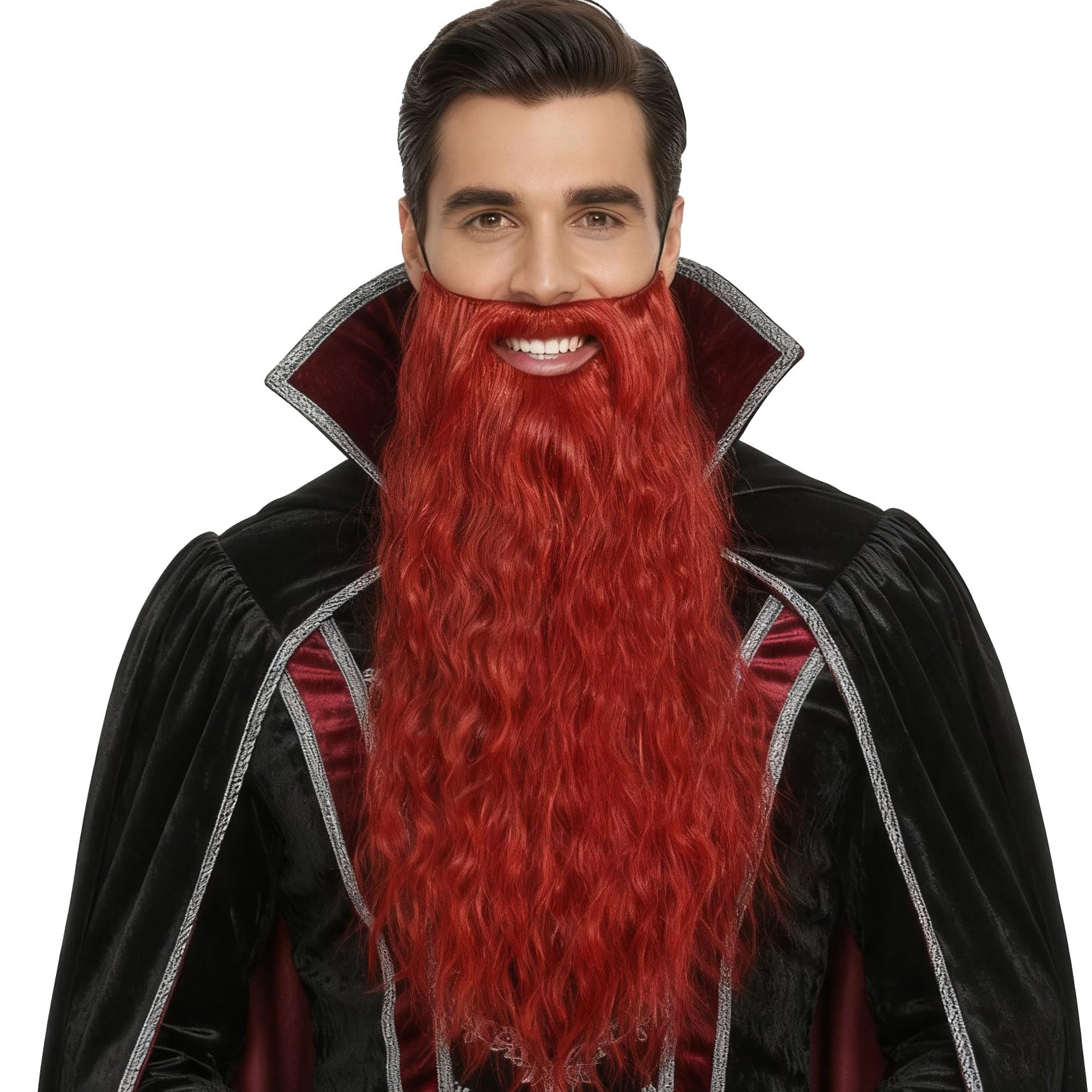 Detean Men's Long Wizard Curly Fake Mustache Realistic Fake Synthetic Beard for Halloween Costume Party