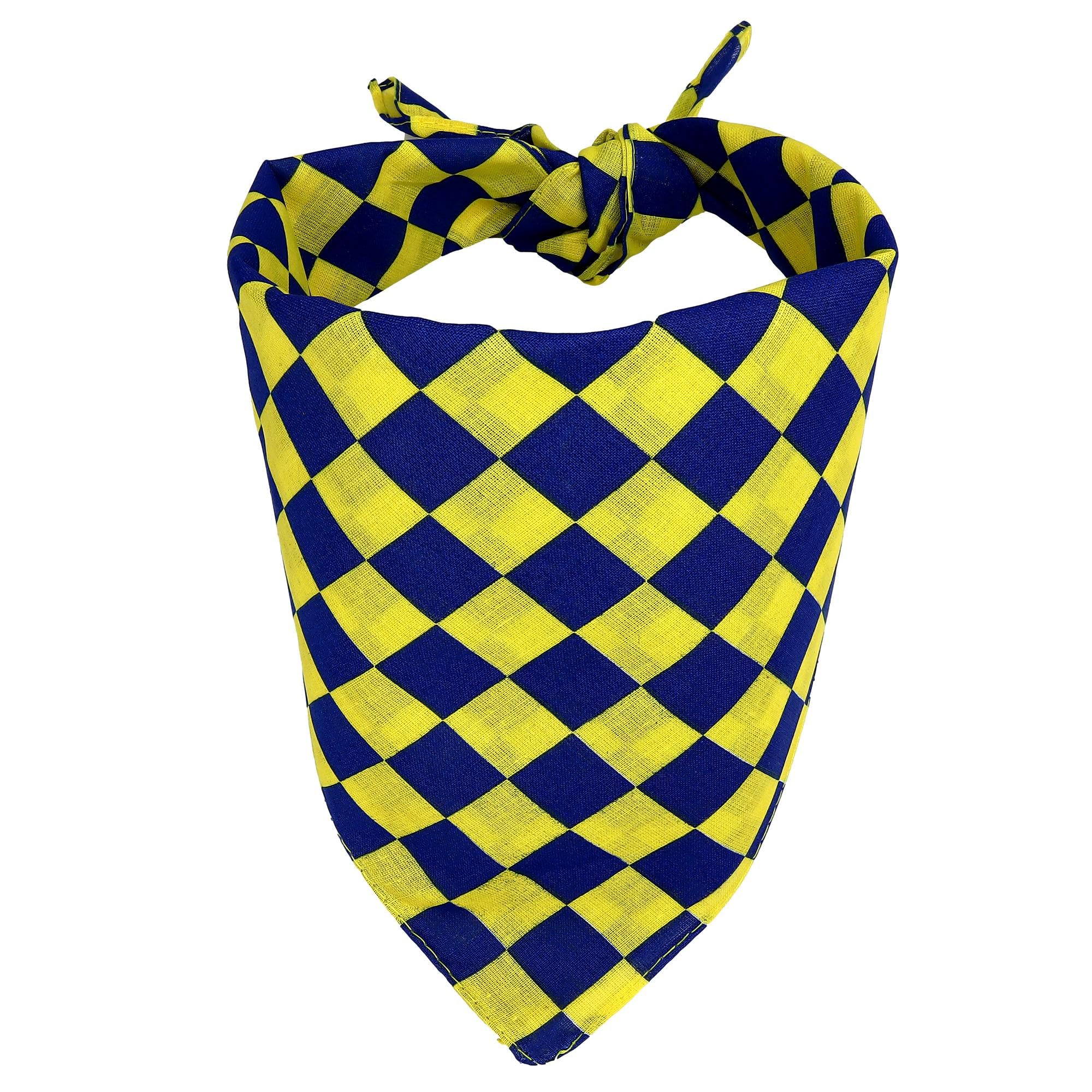 Freak Scene Blue/Yellow Bandana Scarf Checkered Checkerboard Small Square Headscarf