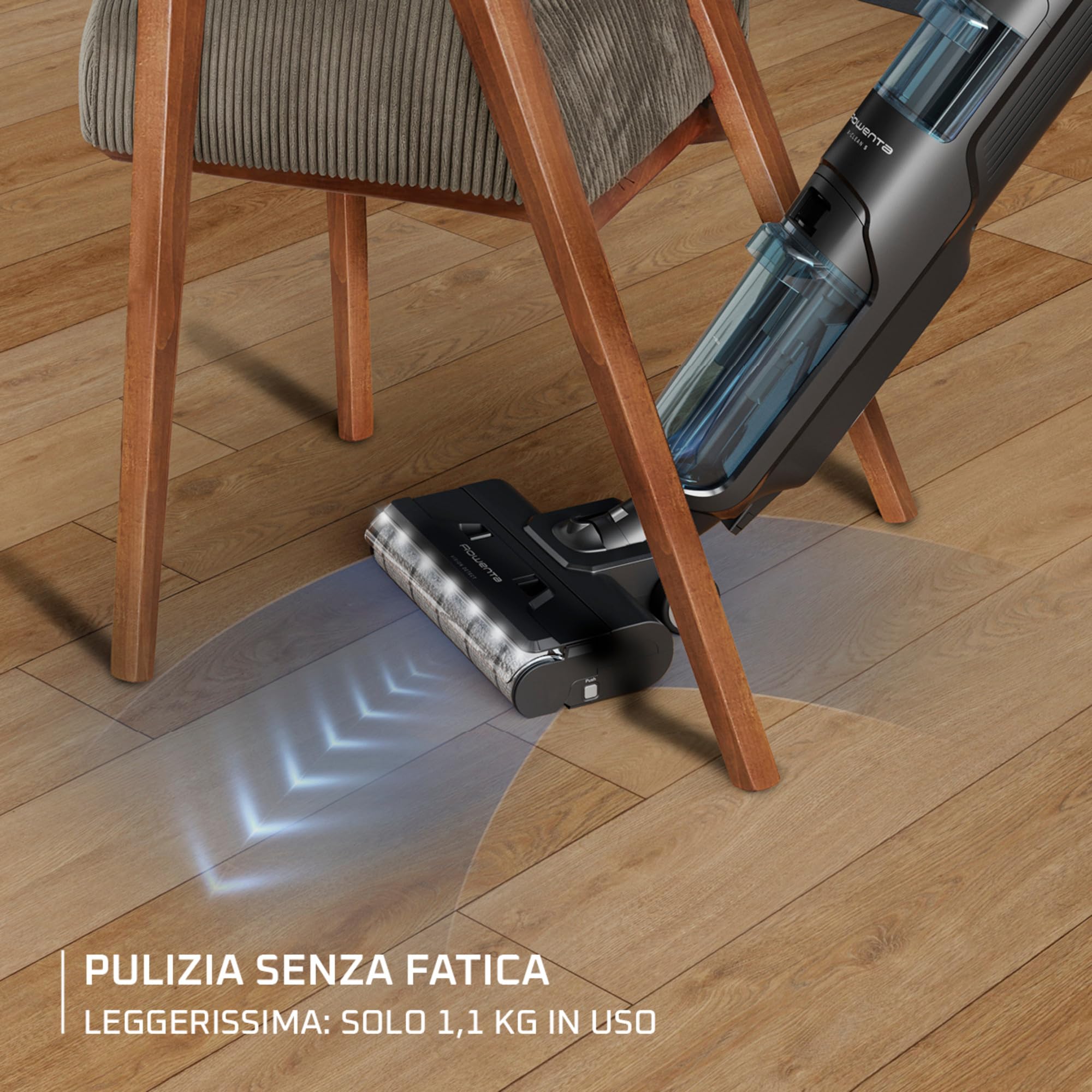 Rowenta X-Clean 5, Lavapavimenti Senza Fili, Aspira e Lava fino a 50 Minuti, Tecnologia Smart, Autopulizia e Asciugatura a 60°, con Assistente Vocale e Accessori Inclusi, Colore Nero Gama, GZ5555