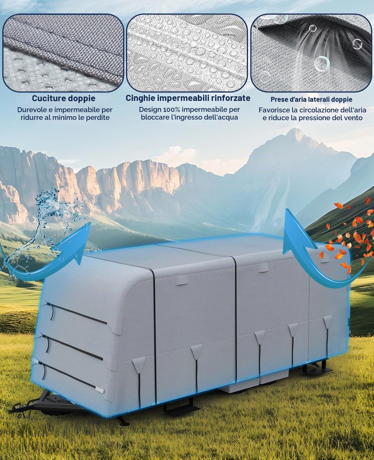Copertura Camper Cover, Telo per camper, Caravan Cover 4 Strati Traspirante Resistente All'acqua, Resistente Ai Raggi UV/Acqua/Polvere, 610x267 cm