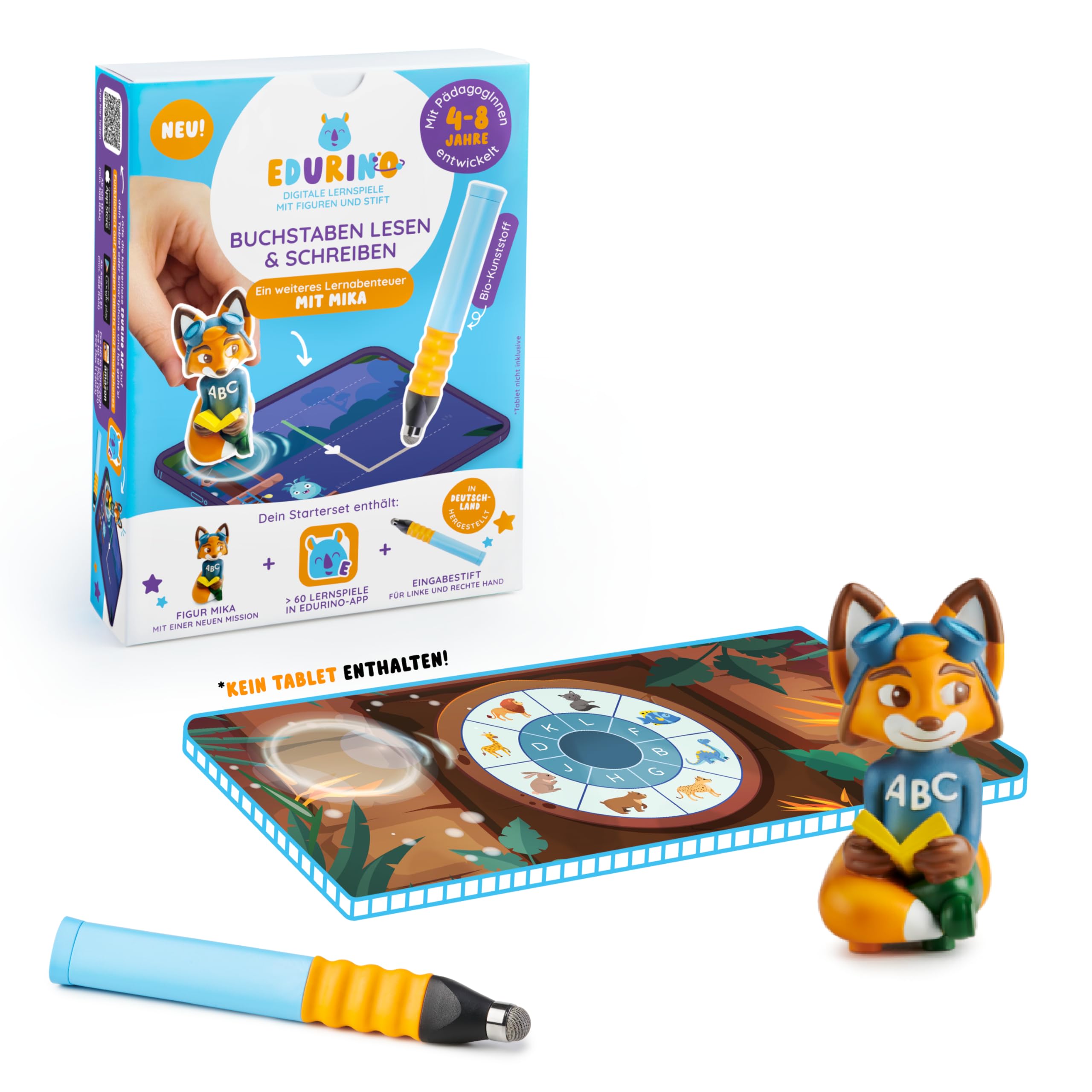 EdurinoMika ABC Starter Set - Read & Write Letters from 4 - Level 2 with Stylus | Recognize Upper and Lower Case Letters | Write Letters Correctly | Hear Loud in Words