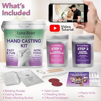 Luna Bean Hand Casting Kit The Original Hand Mold Kit for Couples Fathers Day Gift for Dad - Anniversary Engagement Birthday Gifts for Women Men Mom Wife Boyfriend Girlfriend Wedding Bridal Shower