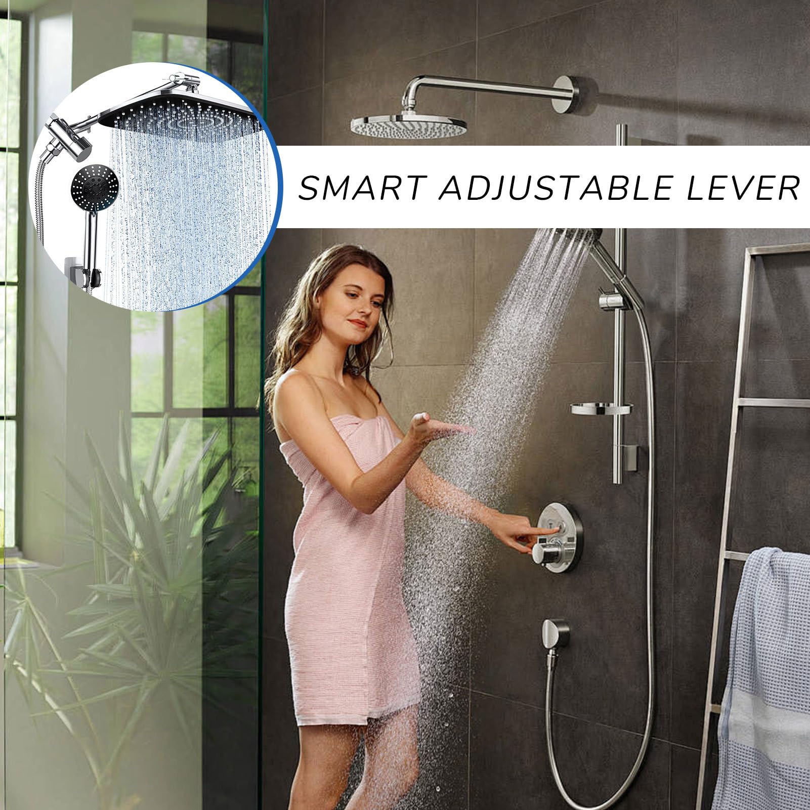 Cabezal de ducha de alta presión, cabezal de ducha de lluvia Cabezal de | 5 modo, varilla de ajuste inteligente, filtro de cabeza de ducha para el hogar, apartamento,
