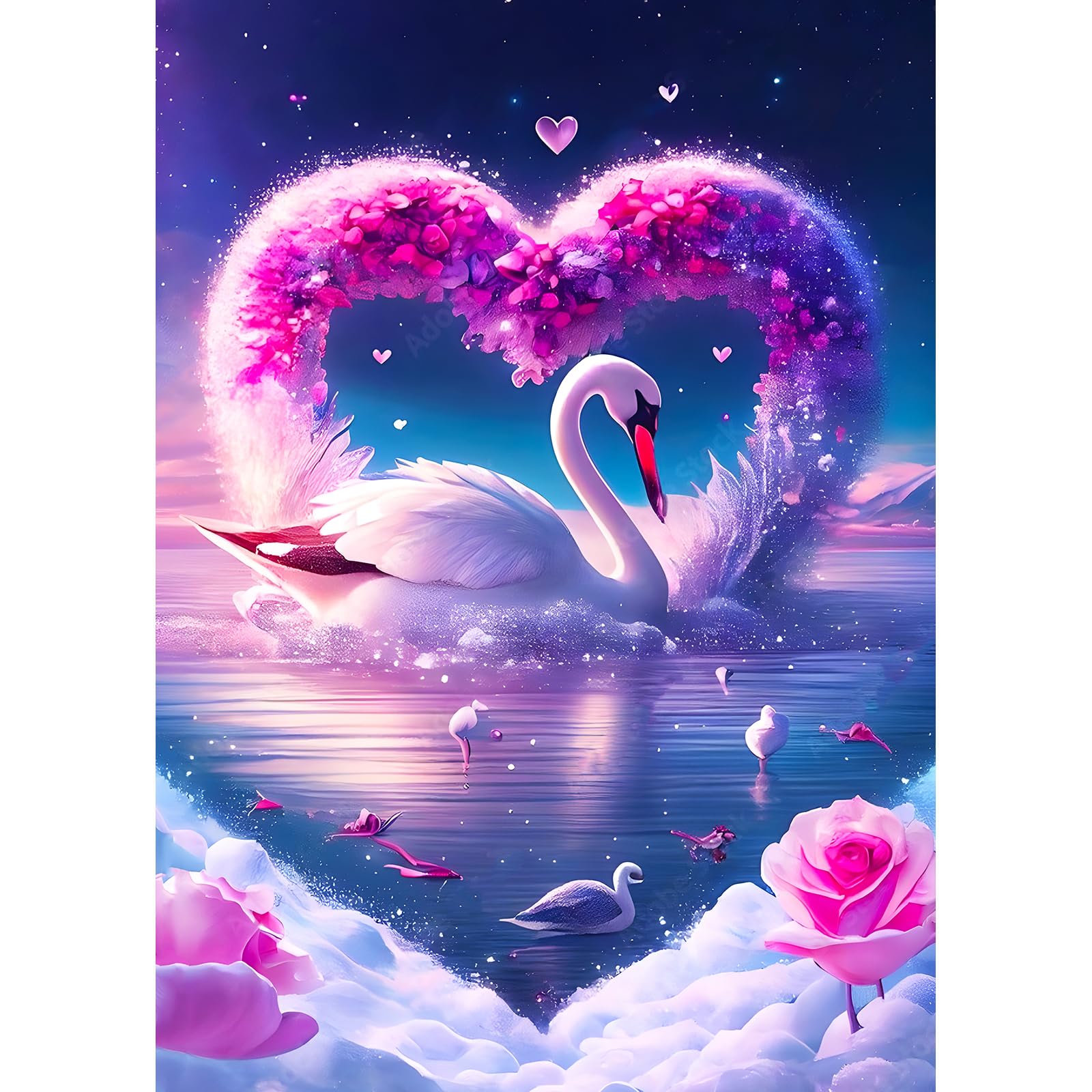 DPHERO Lovehearts Diamond Painting Kits for Beginners Adults,5D DIY Swans Diamond Art Kits,Round Full Drill Night Sky Reflections Art Crafts,DIY Painting by Numbers for Home Wall Decor 12x16 inch