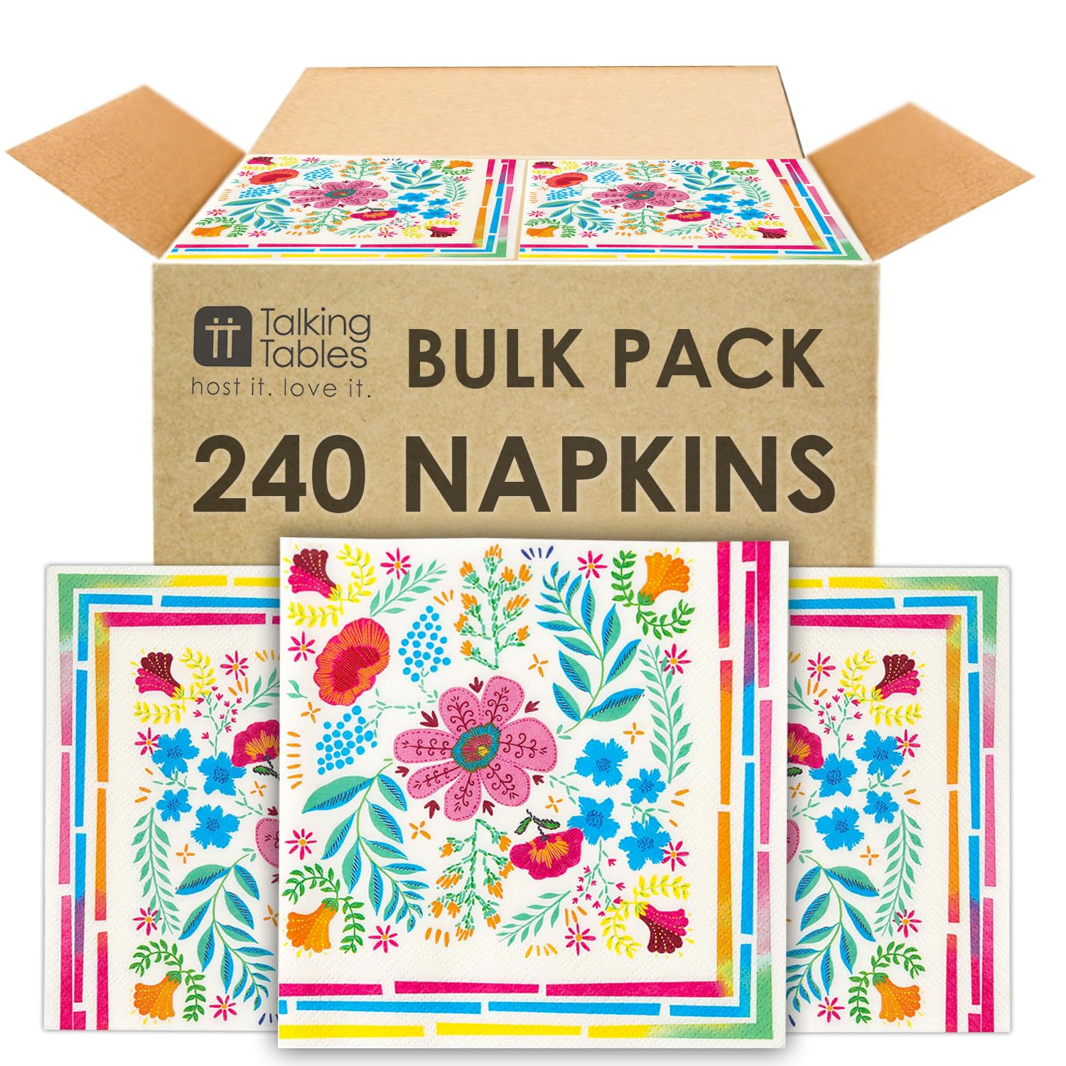 Lot de 240 serviettes en papier jetables colorées pour fête, décoration florale pour découpage, jolies serviettes d'été, fête mexicaine, anniversaire, après-midi, thé, barbecue, 33 x 33 cm