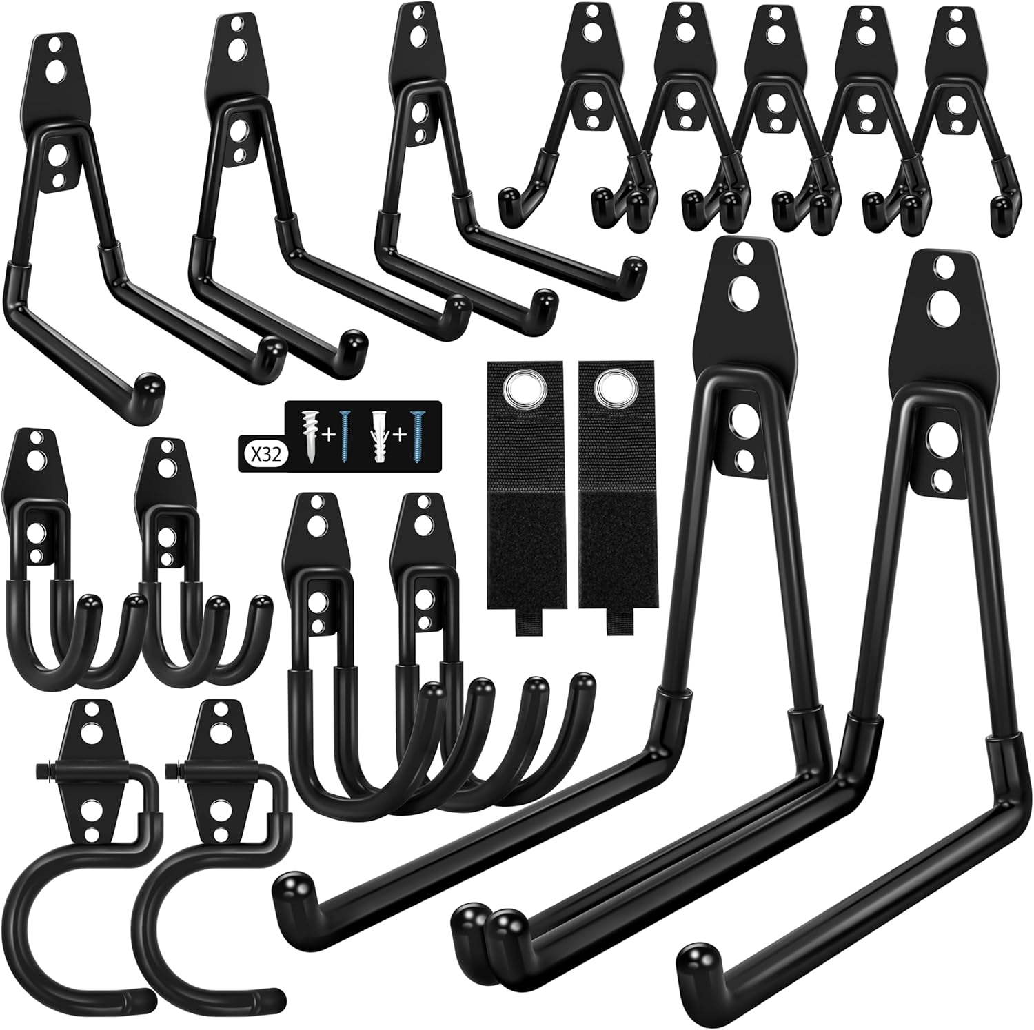 18 Pack Garage Hooks Heavy Duty – Anti-Slip Coating， Garage Storage Hooks for Hanging Bike，Ladder，Garden Tools，Hose