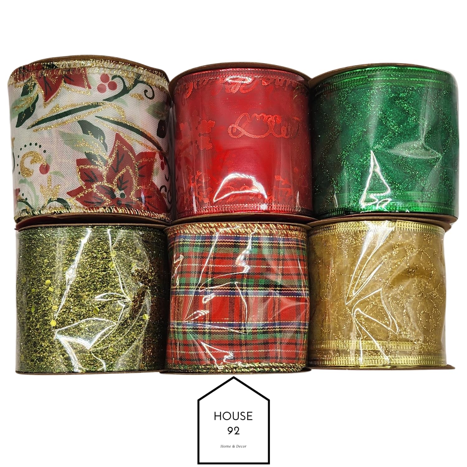 6 Rollen 36 Yards sortiertes Weihnachtsband mit Draht, Weihnachtsbaumband, verdrahtet, Weihnachtsband für Geschenkverpackungen und Schleifen, Drahtband für Weihnachtsbaum, elegantes Geschenkband,
