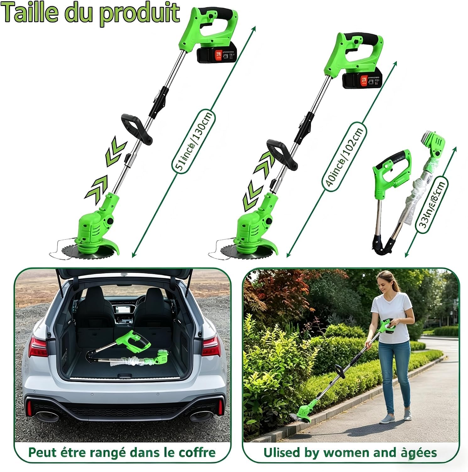 Decespugliatore a batteria, 21 V, con 2 batterie, 4 tipi di lame + 1 cesoie da potatura, manico telescopico regolabile, per giardino, prato, bordi del marciapiede