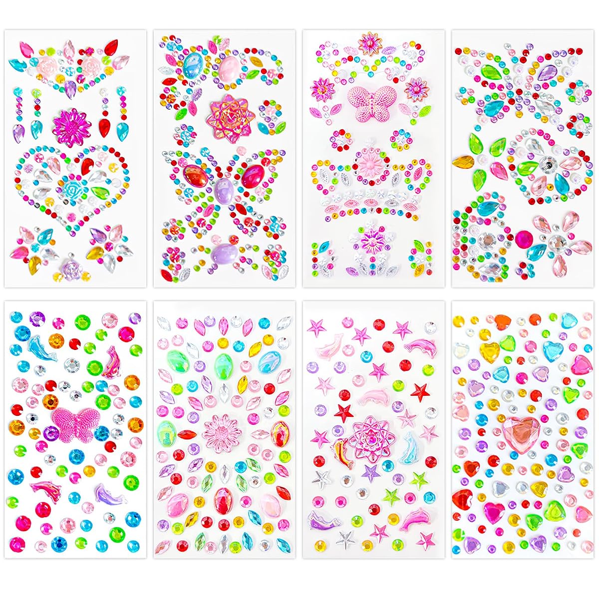 TecoKart® 8 Sheet Rhinestone Self Adhesive Face Cute Jewels Stickers for Girls