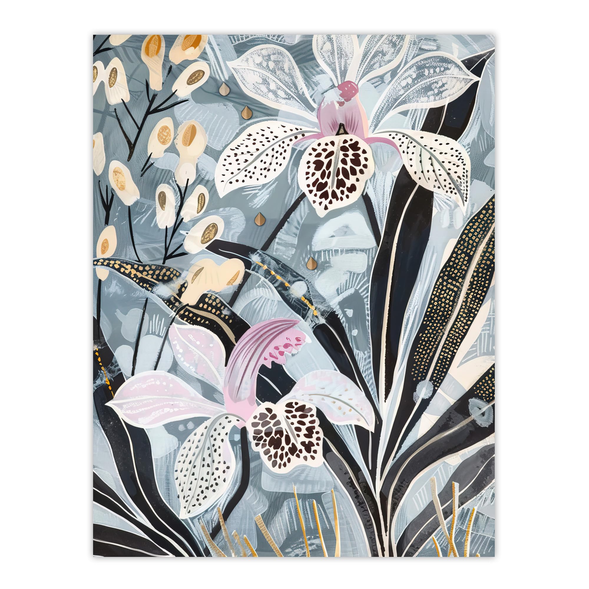 Artery8 Orchid Flowers Artwork Exotic Dark Floral Bloom Living Room Extra Large XL Wall Art Poster Print