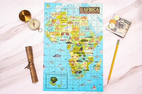 Miniatura 2 de Rompecabezas de madera con mapa de África para niños (152 piezas) - Rompecabezas educativo de geografía con animales, países y puntos de referencia