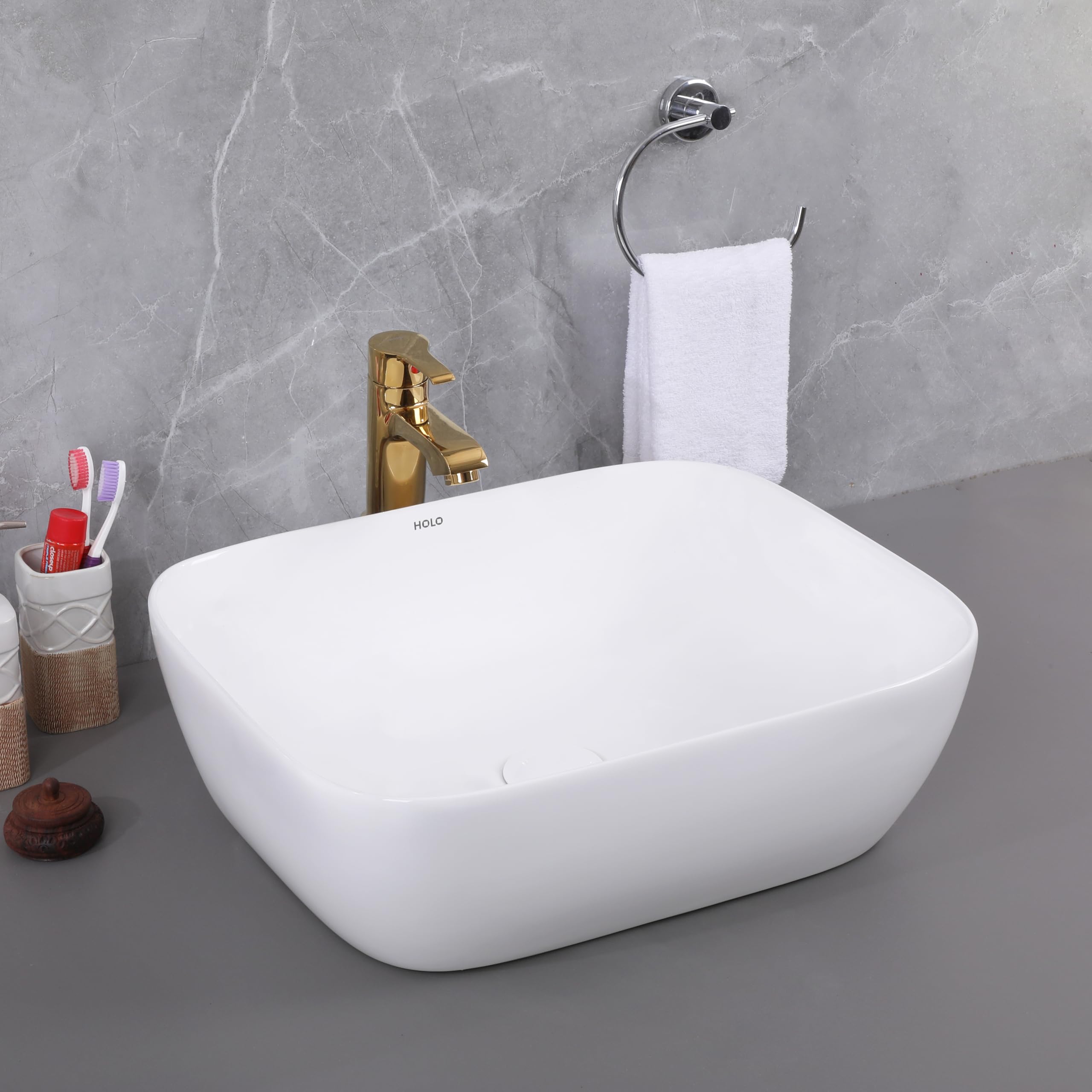 HOLO Fonza Ceramic Table Top/Counter Top Wash Basin | Wash Basin for Bathroom (19" x 15" inch, White, Glossy Finish) (B0D9QB6C2G) Amazon Price History, Amazon Price Tracker