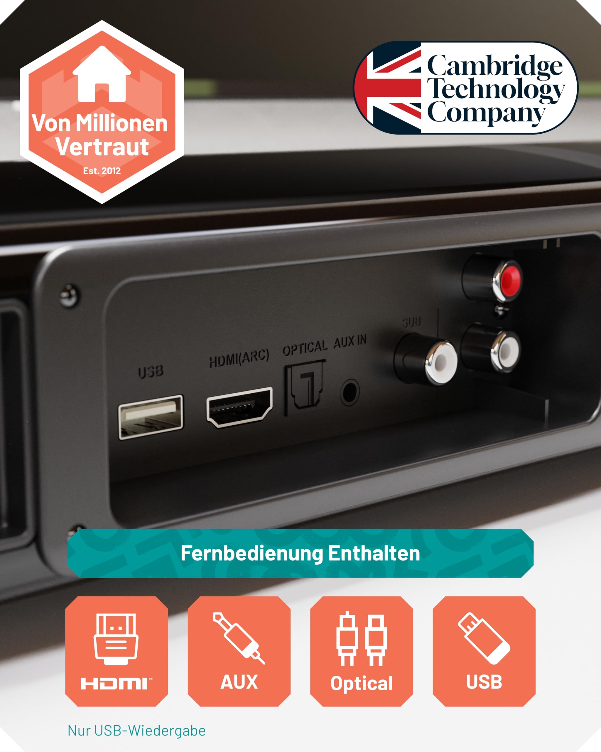 Oakcastle SB80 Xtra Soundbar für TV Geräte, 2-in-1-Abnehmbare Soundbar | 200W 2.1 Soundbar mit Subwoofer, Heimkino Soundsystem, HDMI ARC, Bluetooth 5.3, Inklusive Wandmontage-Set & Fernbedienung