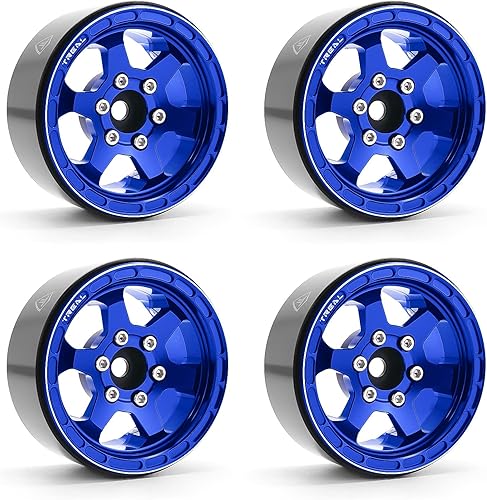 TREAL Ruedas Beadlock 1.9 Ruedas de 1.9 pulgadas (4P) Mecanizado CNC para 110 RC Crawlers Axial SCX10 III TRX4 Redcat Gen8-Tipo H (azul)