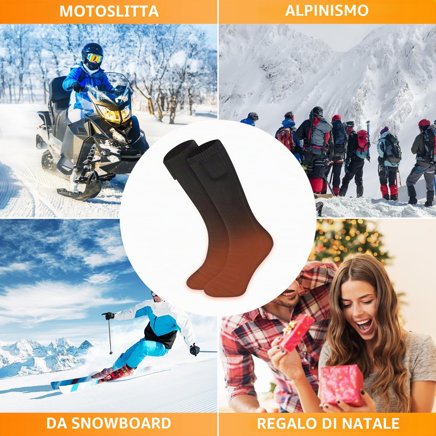 Calzini riscaldati per uomo e donna, 4500 mAh, calzini riscaldanti elettrici ricaricabili, 3 livelli di temperatura lavabili calzini riscaldati, scaldapiedi invernali