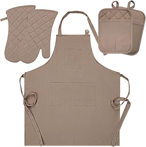 Miniatura 51 de Juego de 5 manoplas para horno y agarraderas con delantal de cocina, guantes de cocina resistentes al calor y agarraderas antideslizantes de