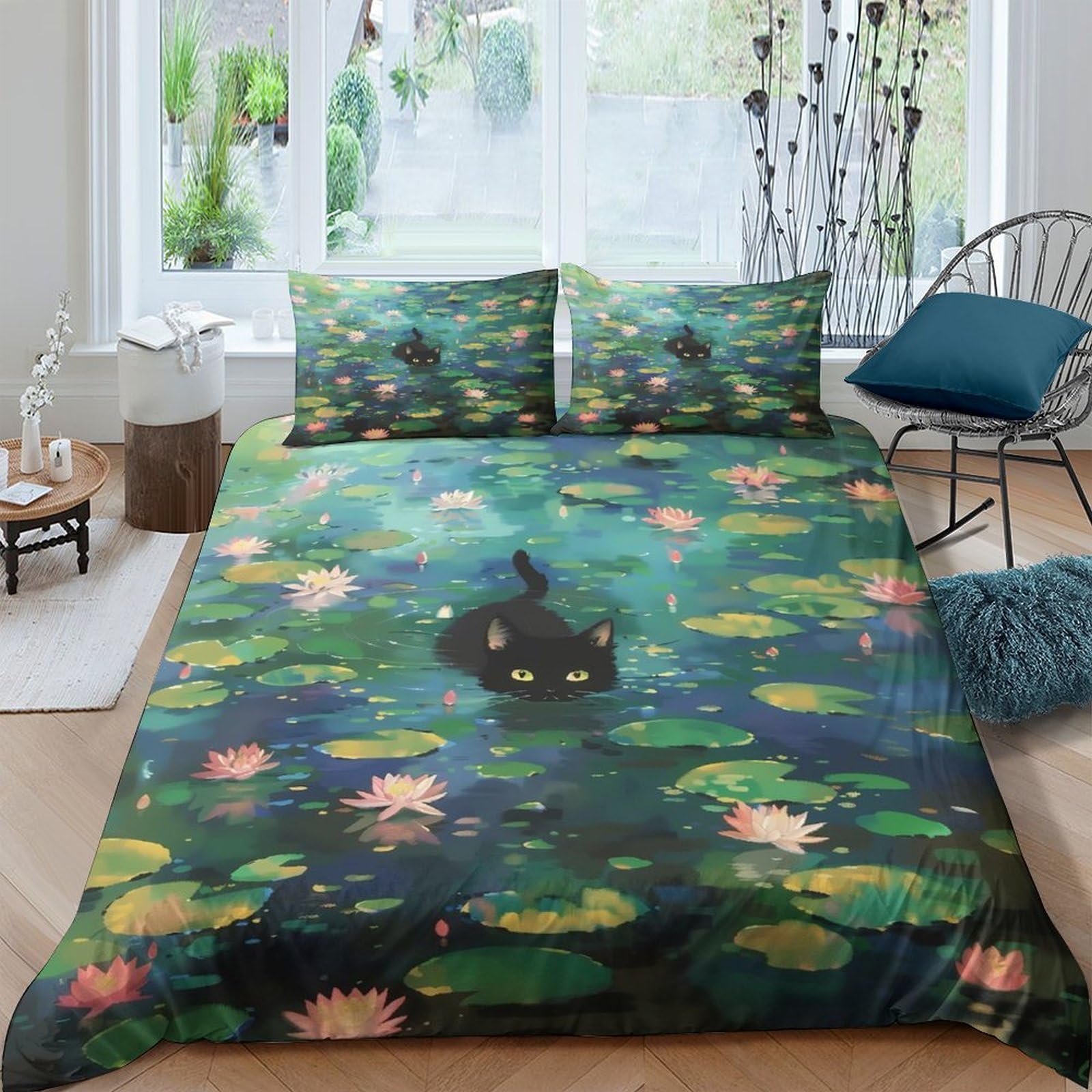 Ctjqhvkz Style-8 3D Printed Water Lily Pond Fitted Sheet Microfiber Soft Breathable Lotus Leaf Mattress Cover For Bedroom Dorm Decor Single（135X200cm）