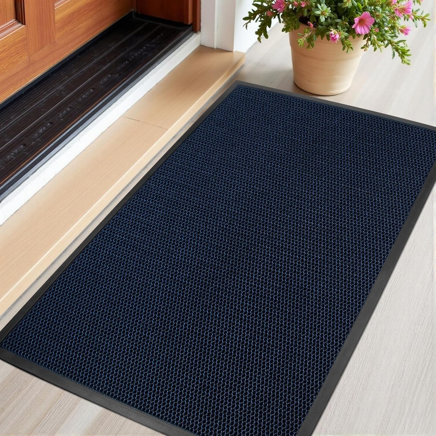 Azadx Indoor Outdoor Door Mat 23"x 35" Doormat for Entry Heavy Duty Front Door Mat Stretch Mesh Dirt Trapper Welcome Doormats Non-Slip Backing Entrance Mats for Home Commercial Floor Mats, Black Blue 23" x 35" Black Blue