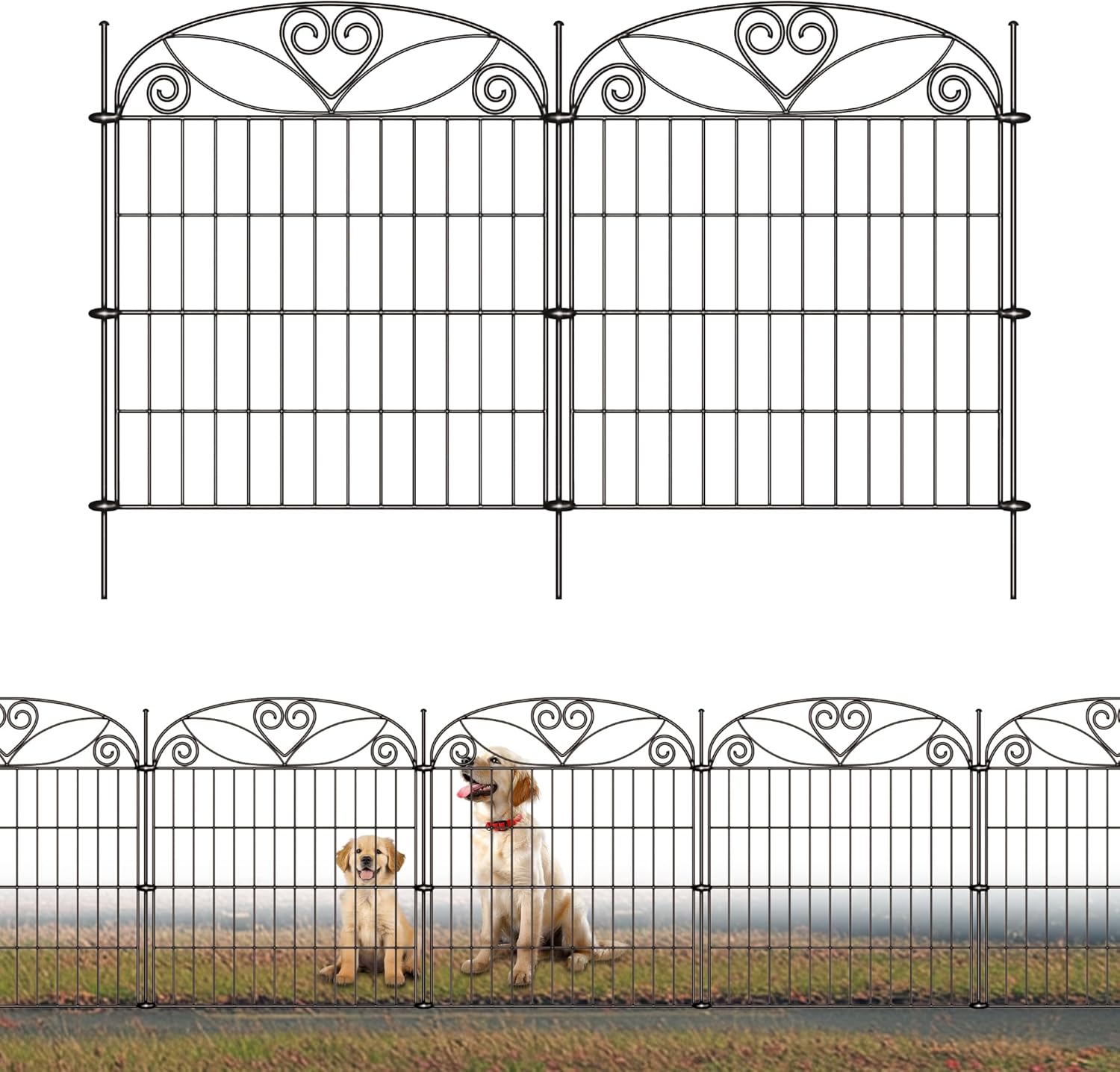 10 Panels No Dig Decorative Outdoor Garden Fence, 32 in(H) X 23.6 ft(L) Animal Barrier Fencing, Rustproof Portable Fence, Temporary Dog Fence Outdoor for Yard, Outside, Backyard, Patio 10 Panels-23.6 ft(L) X 32 in(H) Black