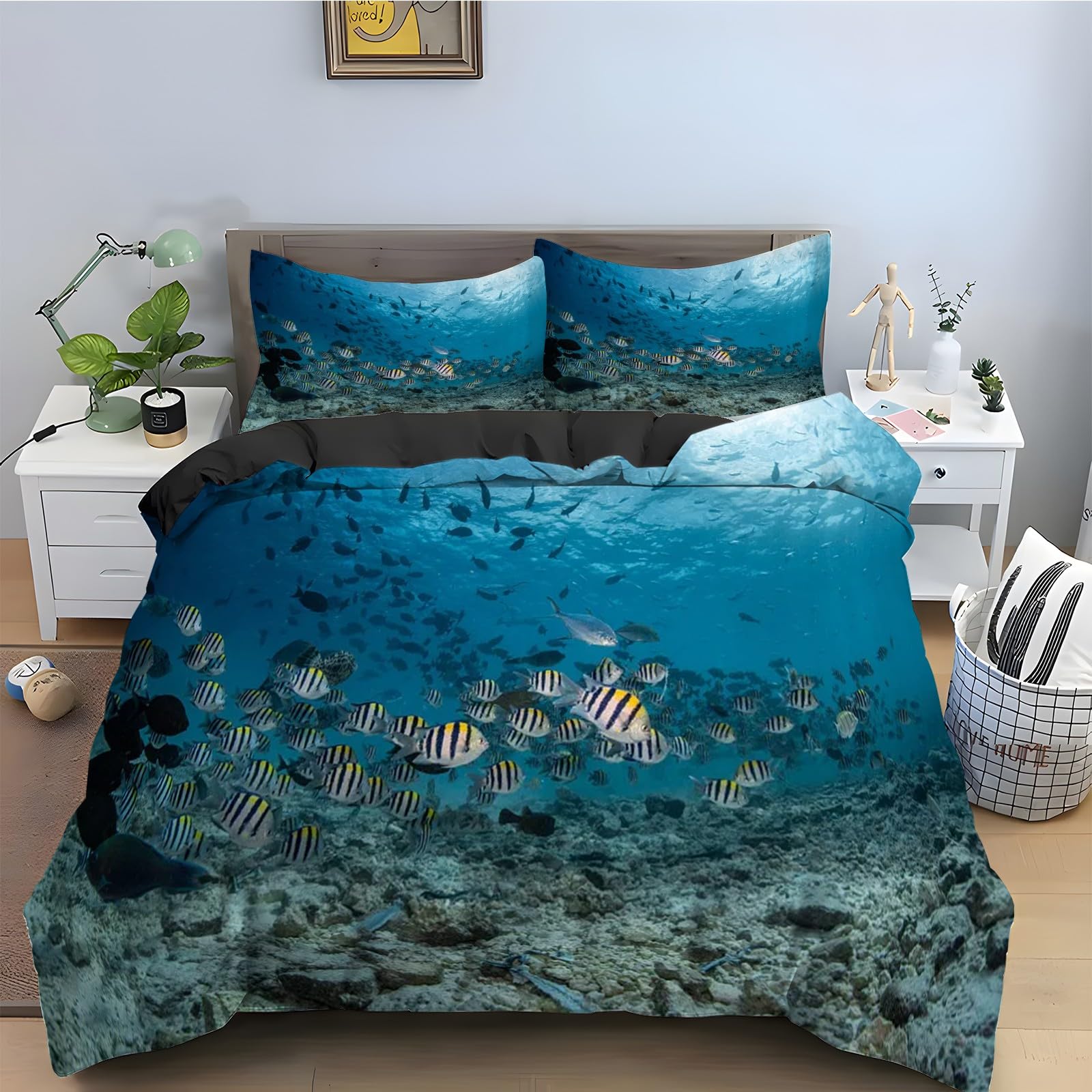 Housse de Couette 220x240 Poisson Zèbre : Parure de Lit Océan Finition Haut de Gamme