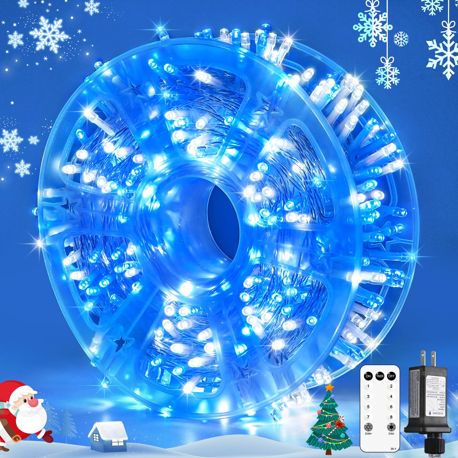 JMEXSUSS 400 LED Christmas Lights Indoor Outdoor, 132 ft 8 Modes Blue and White String Lights Plug in with Remore, Christmas Tree Lights for Bedroom