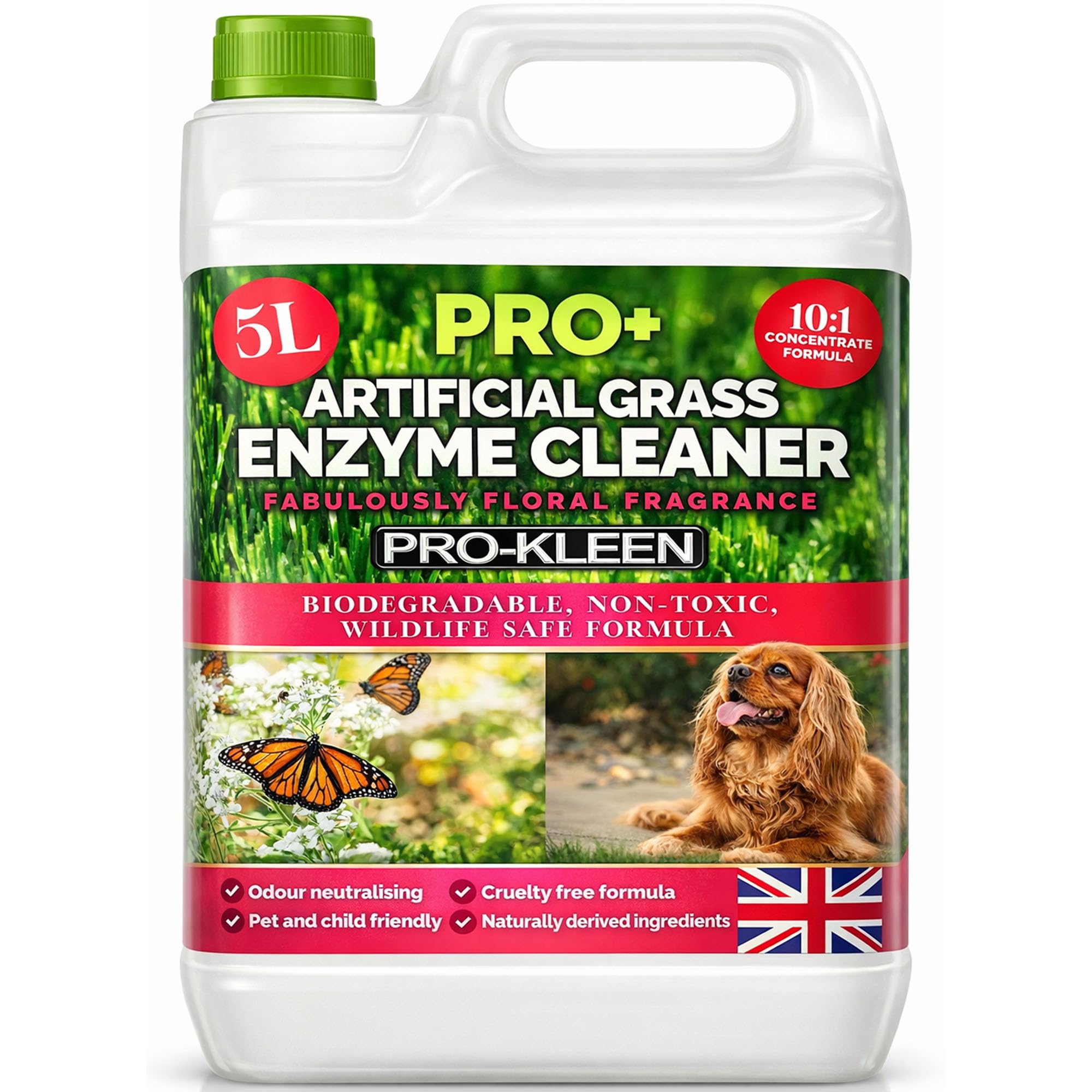 Pro-Kleen ProBio Artificial Grass Cleaner Probiotic Based Deodoriser Odour Eliminator 5L Non-Toxic Cruelty-free Pet Friendly. Fresh Cut Grass fragrance. Naturally derived Probiotic Cleaning (Floral)