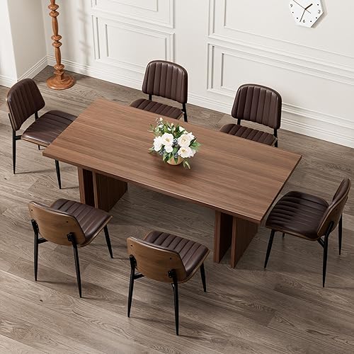 Miniatura 38 de Juego de 6 sillas de comedor, sillas modernas de mediados de siglo tapizadas en cuero PU con respaldo de madera curvada de nogal y patas de metal