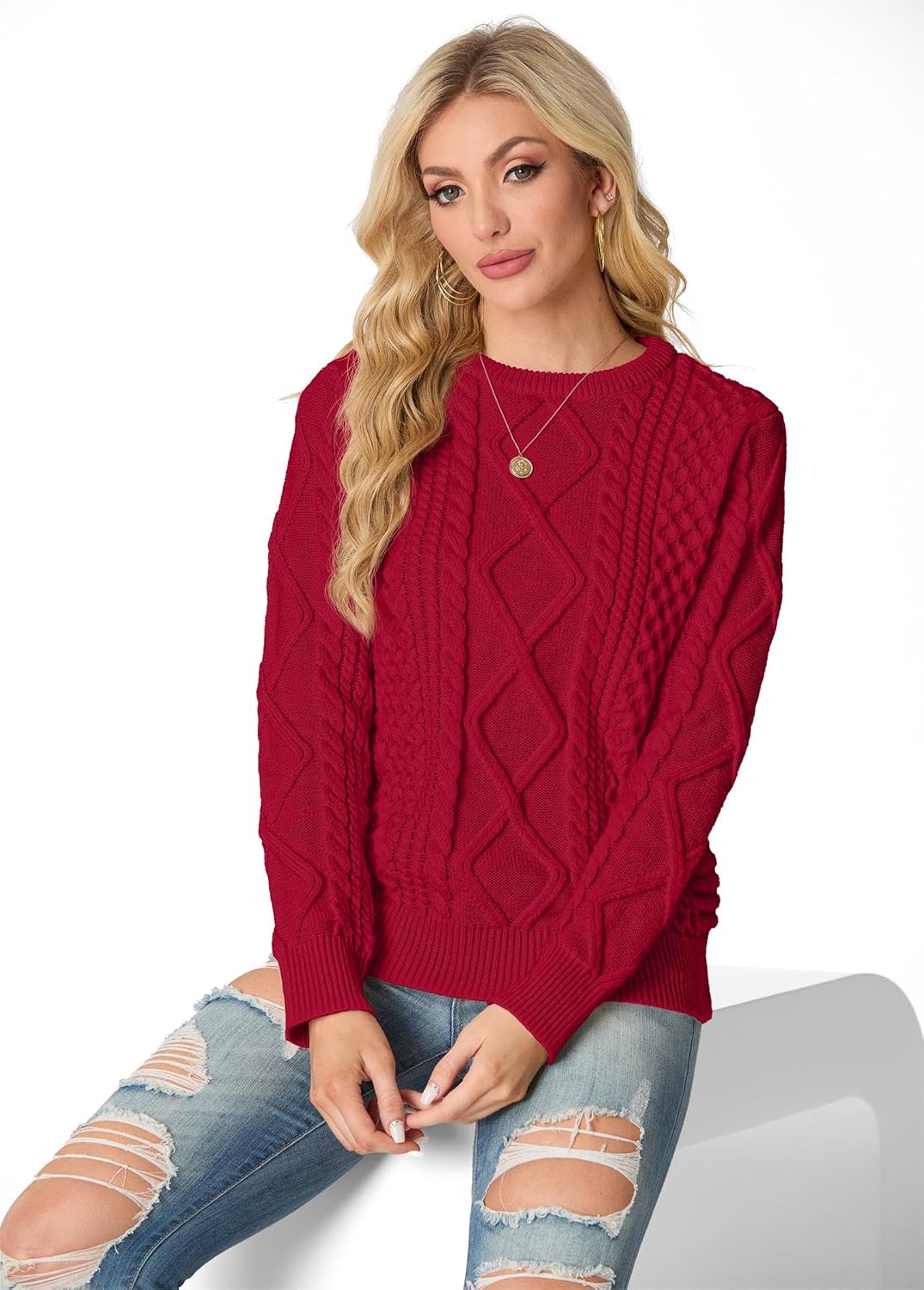 GRECERELLE Women's 2026 Fall & Winter Fashion Sweater Crewneck Long Sleeve Cable Knit Chunky Vintage Casual Pullover Tops - Image 6