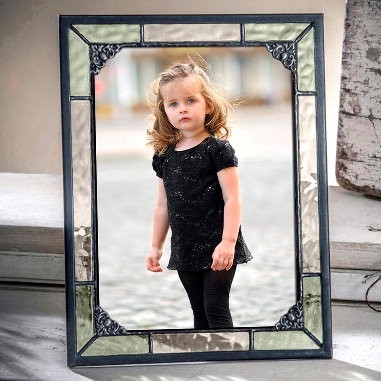 J Devlin 5×7 Vintage Green Stained Glass Picture Frame – Horizontal or Vertical Photo Display, Handcrafted Decorative Glass Frame with Antique Charcoal Patina J Devlin 5×7 Vintage Green Stained Glass Picture Frame – Horizontal or Vertical Photo Display, Handcrafted Decorative Glass Frame with Antique Charcoal Patina