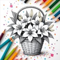 Creative Lilies Basket Drawing Book Color Relax