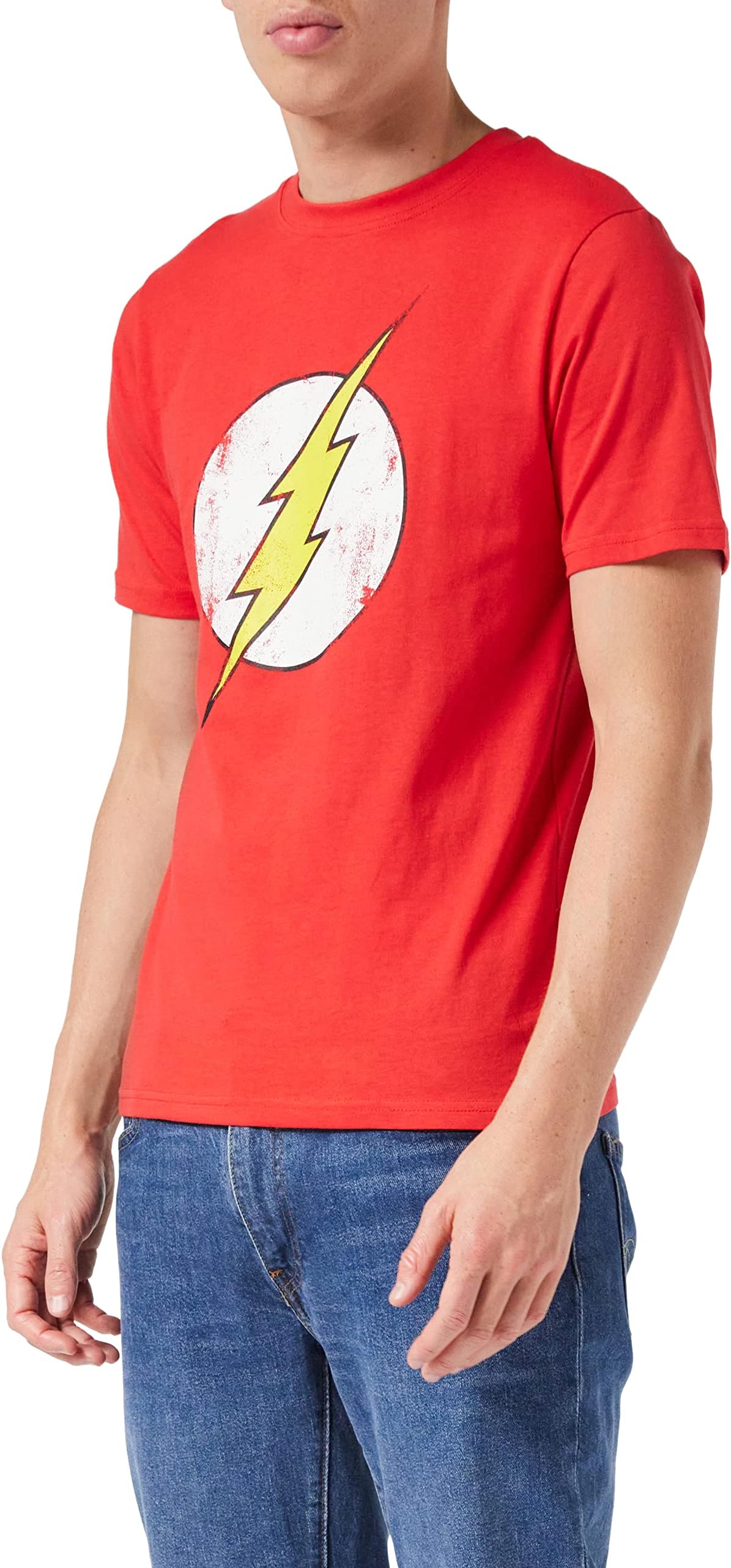PopgearDC Comics The Flash Distressed Logo T-Shirt, Adults, S-4XL, Red, Official Merchandise