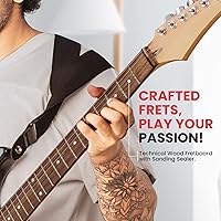 Vista 4 de Pyle Kit de guitarra eléctrica sin terminar, construye el instrumento, cuello de arce con un diapasón de madera técnica con traste, cuerpo de tilo