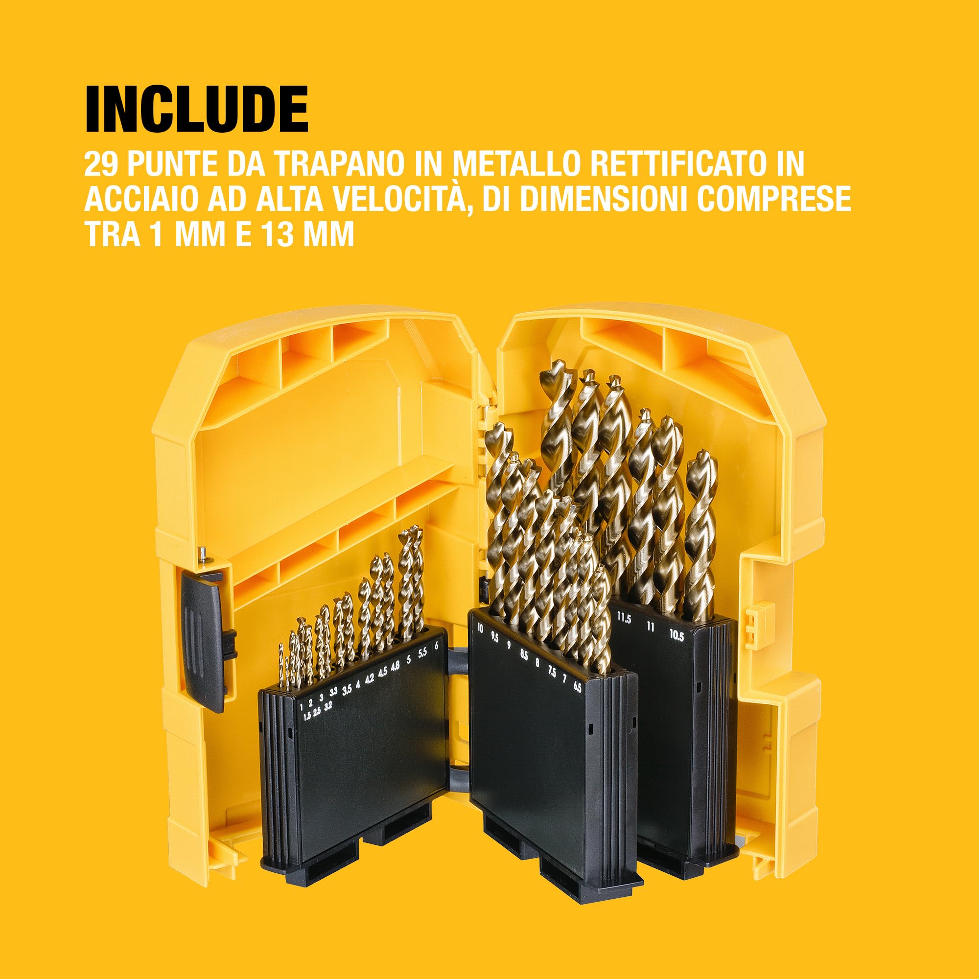 DEWALT Set EXTREME 2 HSS-G da 29 pezzi, ideale per la foratura di acciai legati e non legati con una resistenza alla trazione fino a 900 N/mm², DT7926-XJ
