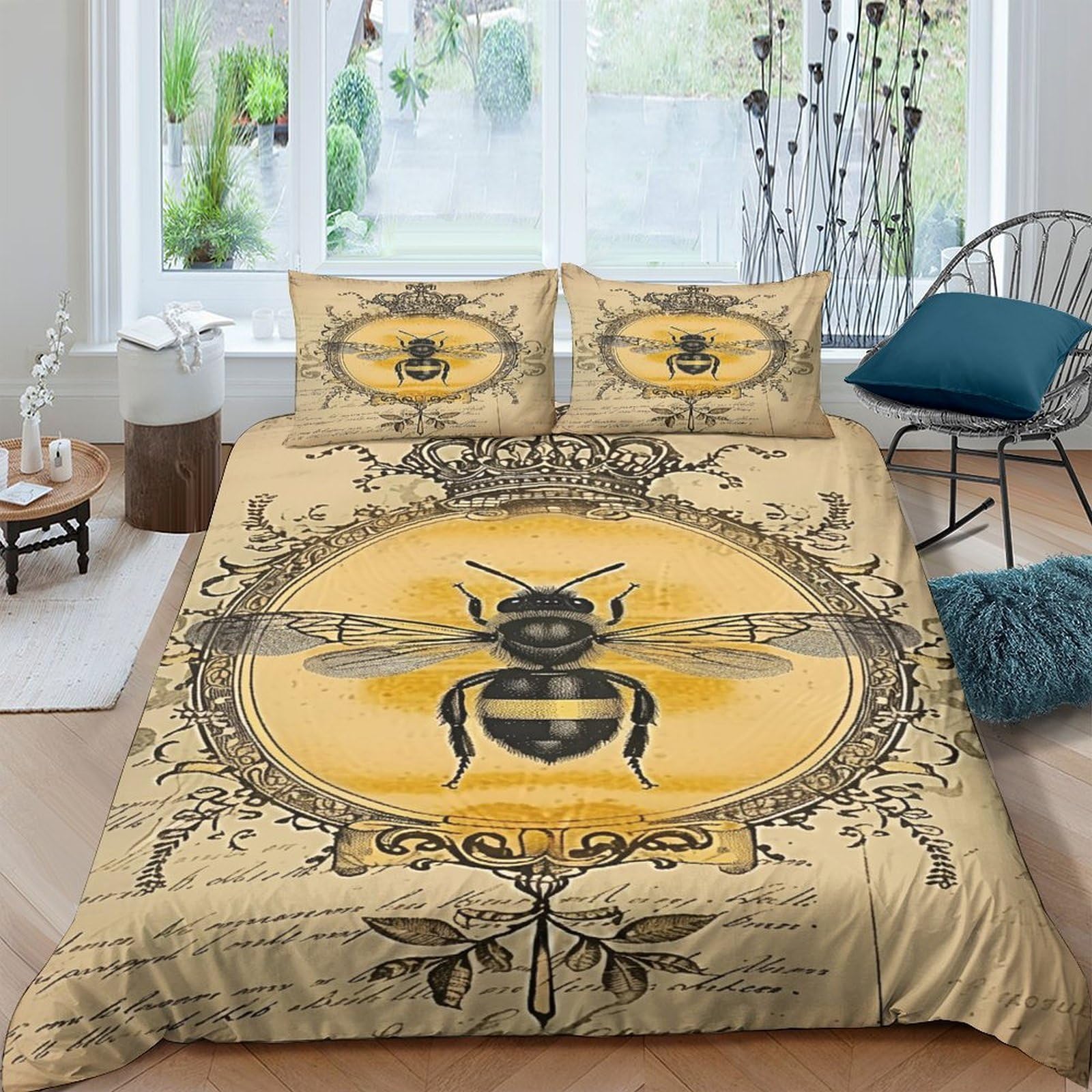 Ctjqhvkz Style-10 3D Printed Vintage Bee Fitted Sheet Microfiber Soft Yellow Insect Mattress Cover For Bedroom Guest Room Decor Single（135X200cm）