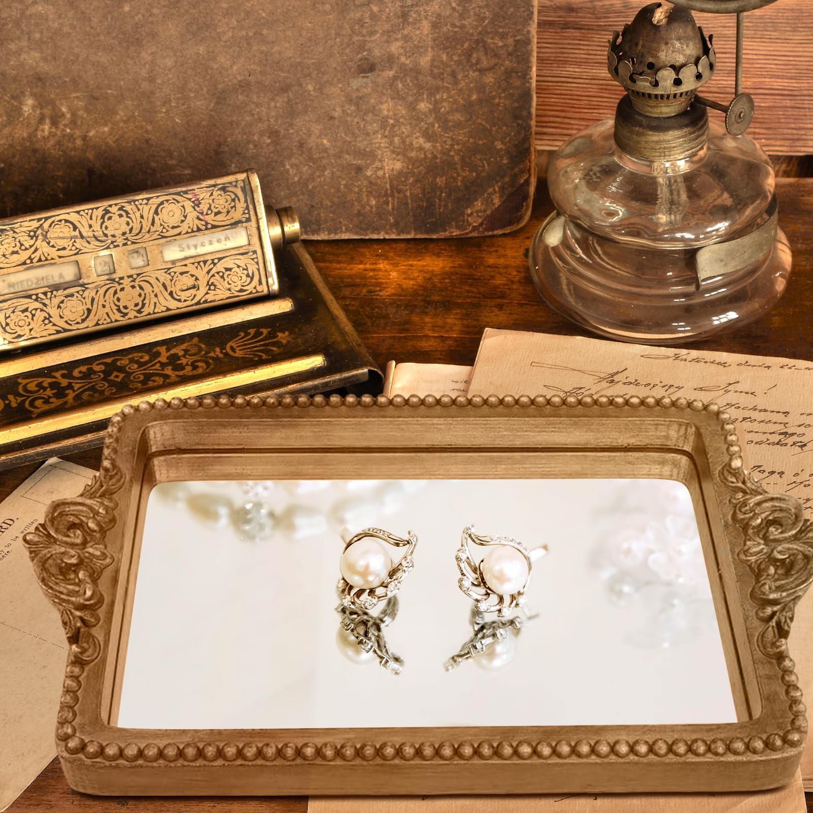 Amazon.com: Hanna Roberts Vintage Gold Tray with Mirror Glass Base