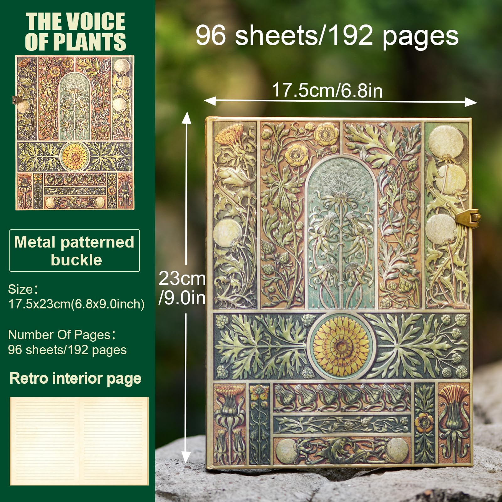 Diario retro de tapa dura con tapa dura en 3D, con páginas interiores de patrón de línea de doble especificación y bolsa de almacenamiento de sobre, se puede utilizar como un cuaderno de viaje