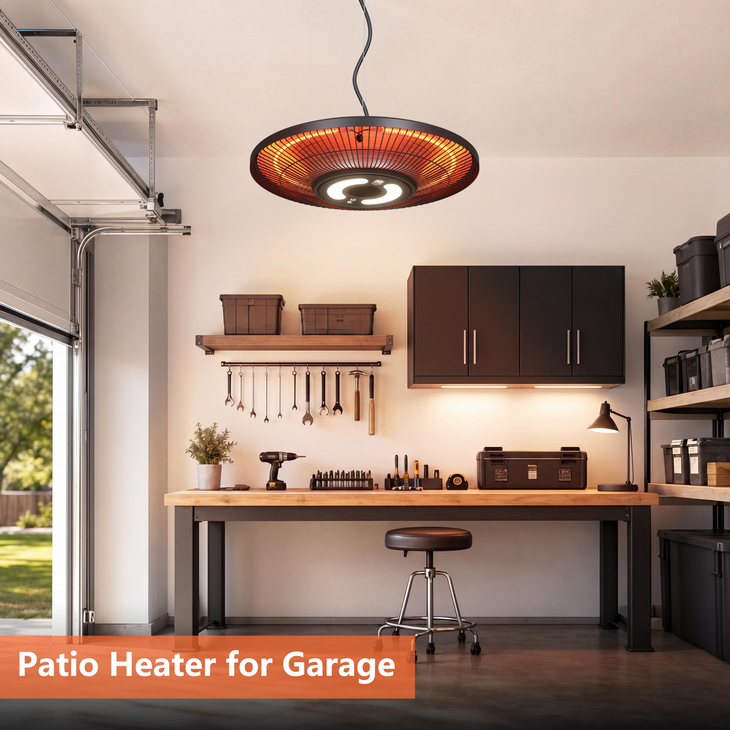 Stufa elettrica da esterni da appendere, 2000 W, a infrarossi, da parete, montaggio a soffitto, impermeabile IP65, per ristorante, giardino, garage e gazebo