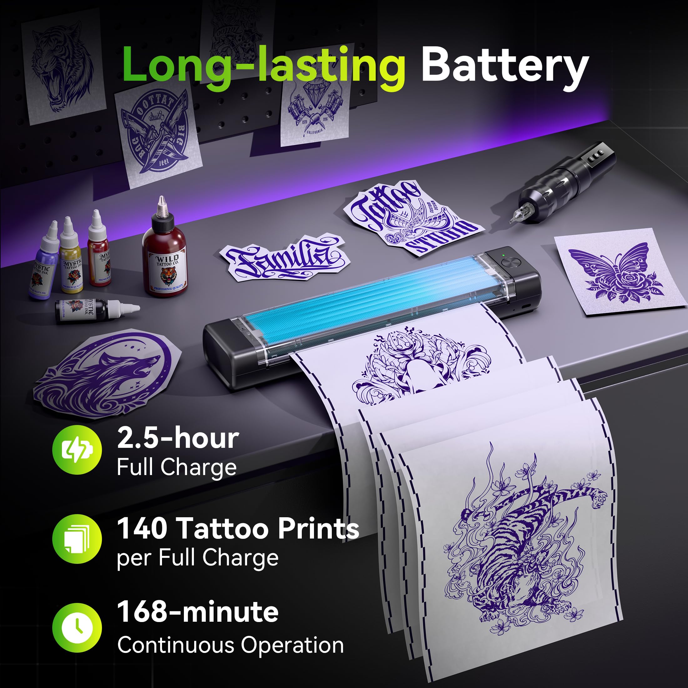 Itari A886 Tattoo Stencil Drucker Bluetooth mit 100 Blätter Papier, Schablone Drucker Übertragungskits für Anfänger und Künstler, Thermodrucker Tattoo Maschine Kompatibel mit Smartphone & PC, Schwarz